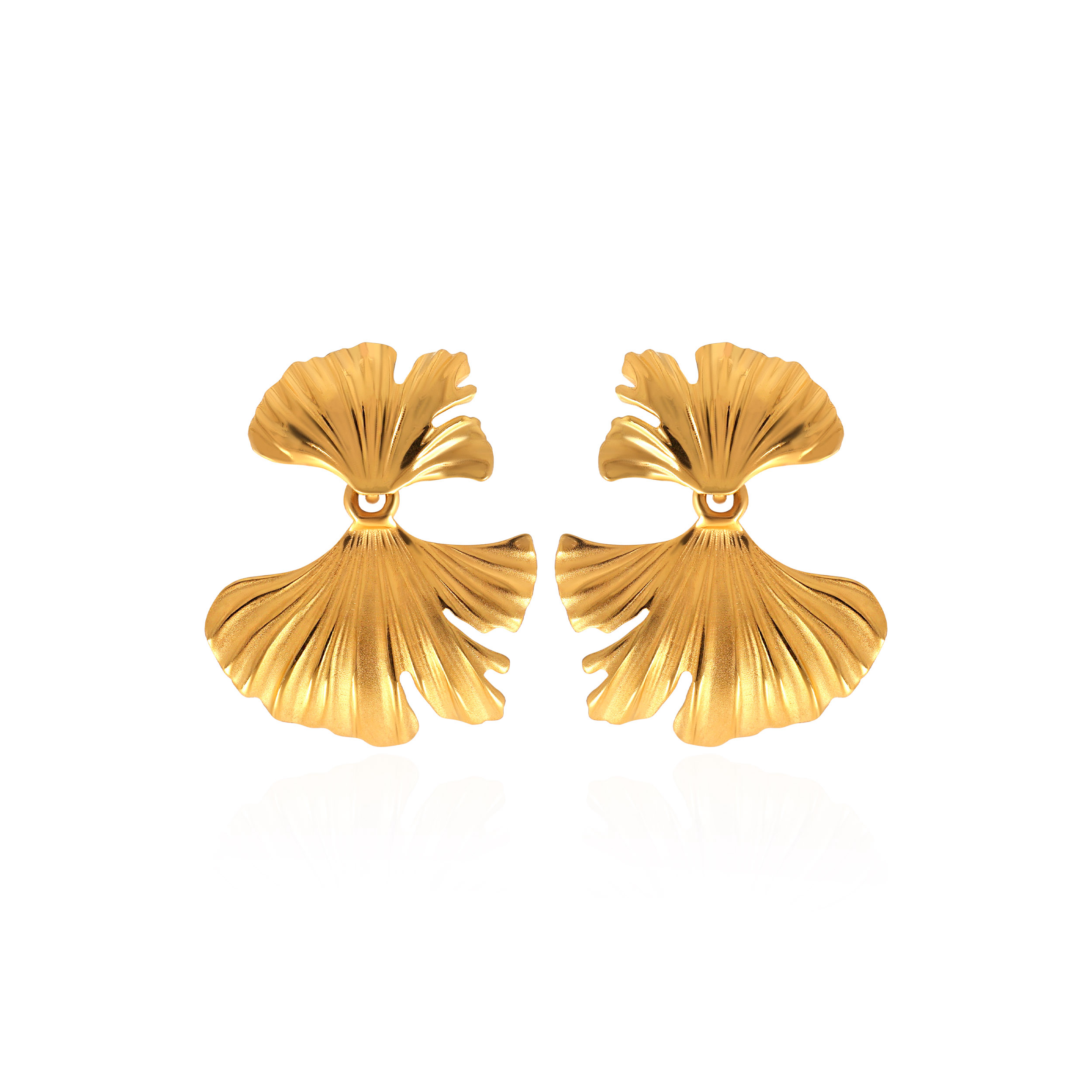 Dual Pleats Gold Studs - Senco Gold and Diamonds