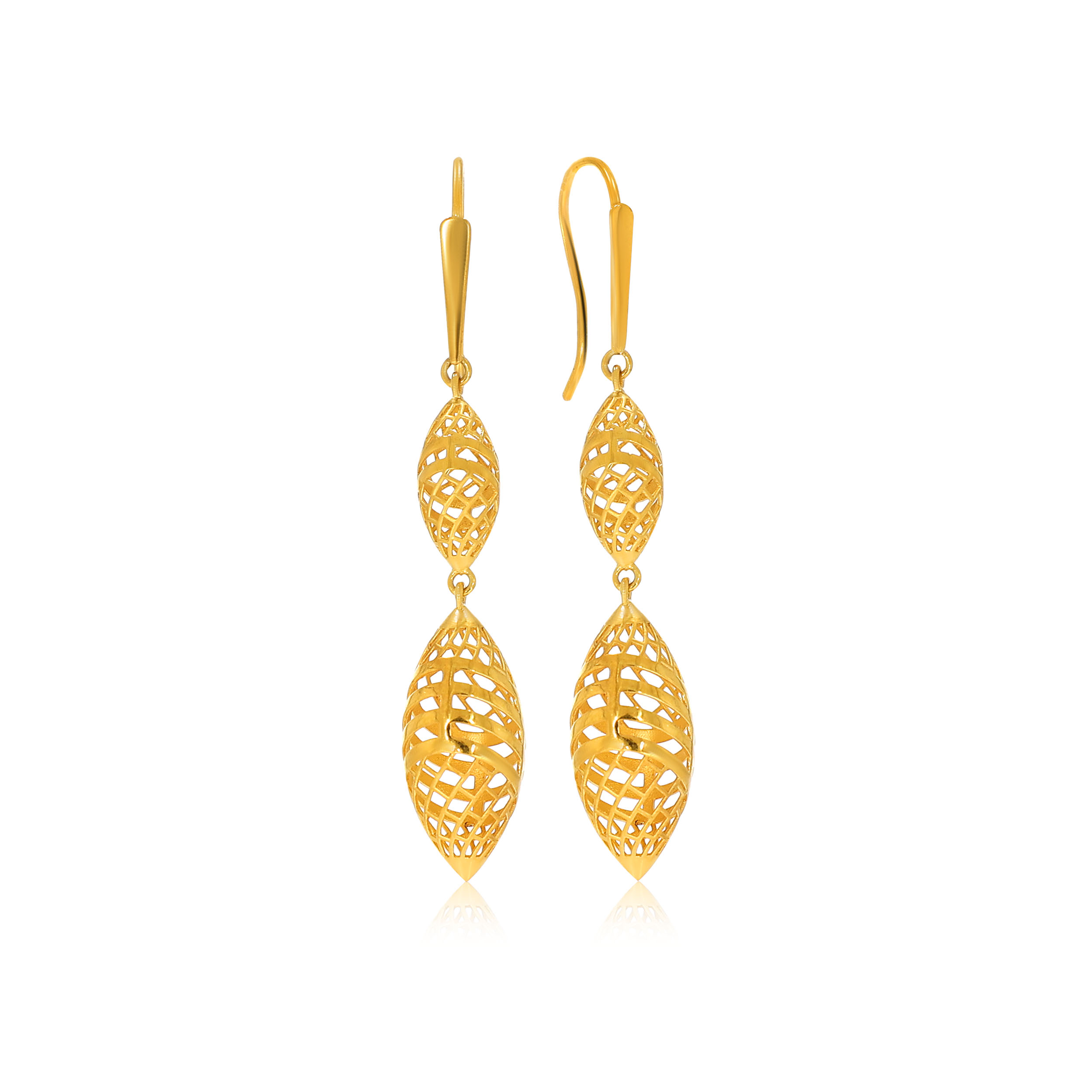 Translucent Leaves Gold Hook Earrings - Senco Gold and Diamonds