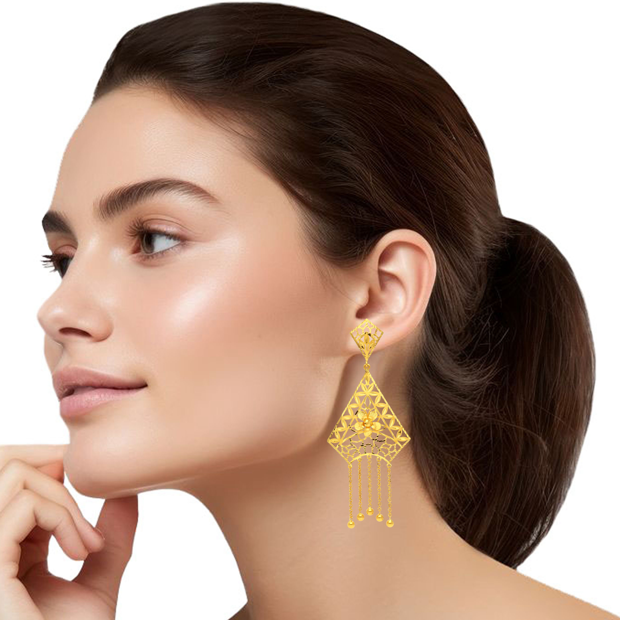 Geometric Delight Gold Danglers - Senco Gold and Diamonds