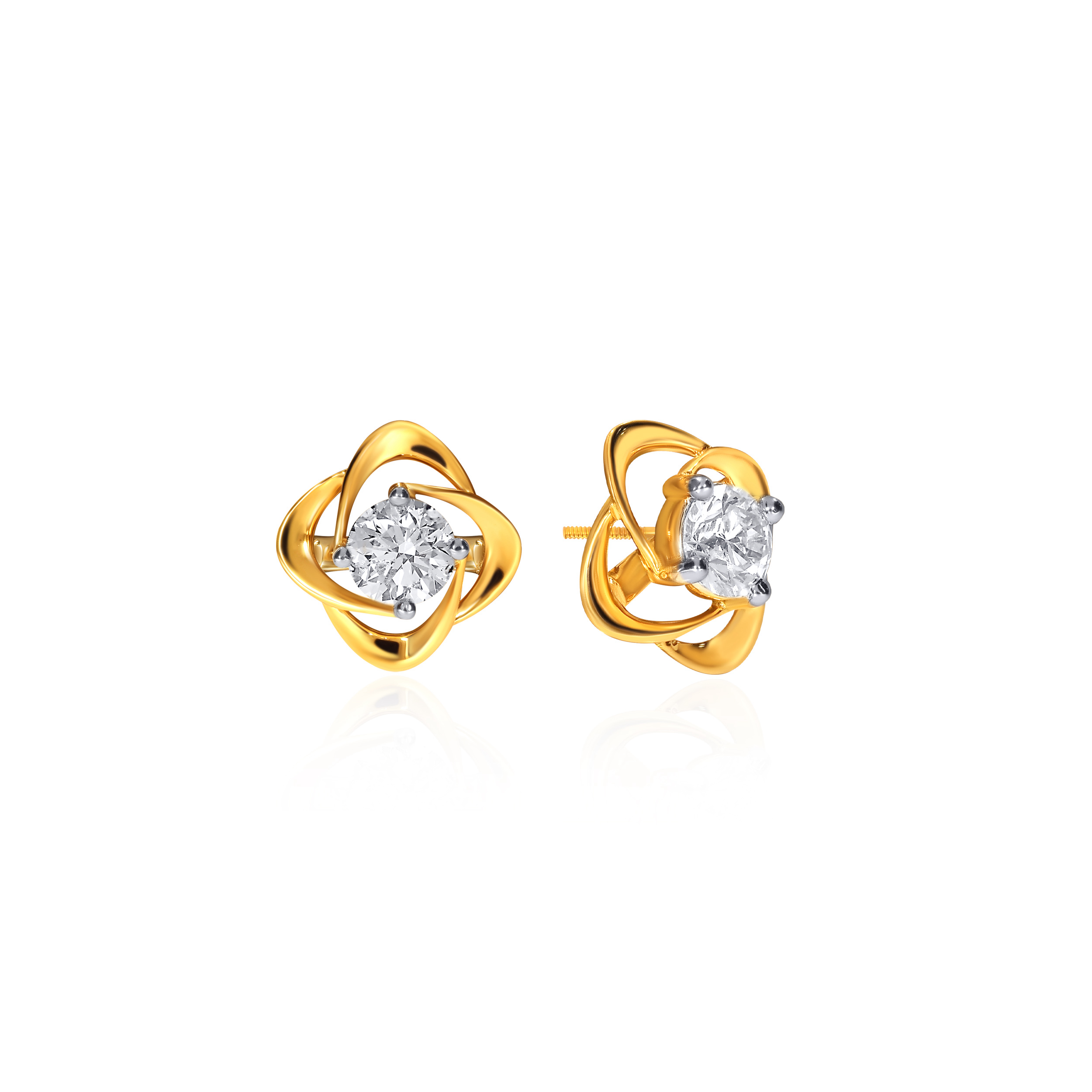 Overlapping Petals Solitaire Studs - Senco Gold and Diamonds