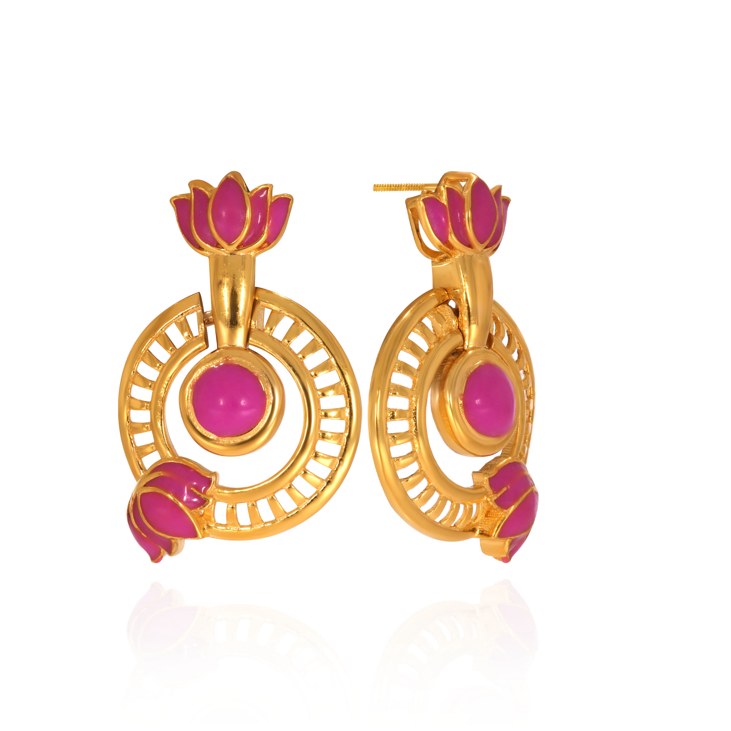 Urban Lotus Enamel Gold Earrings - Senco Gold and Diamonds