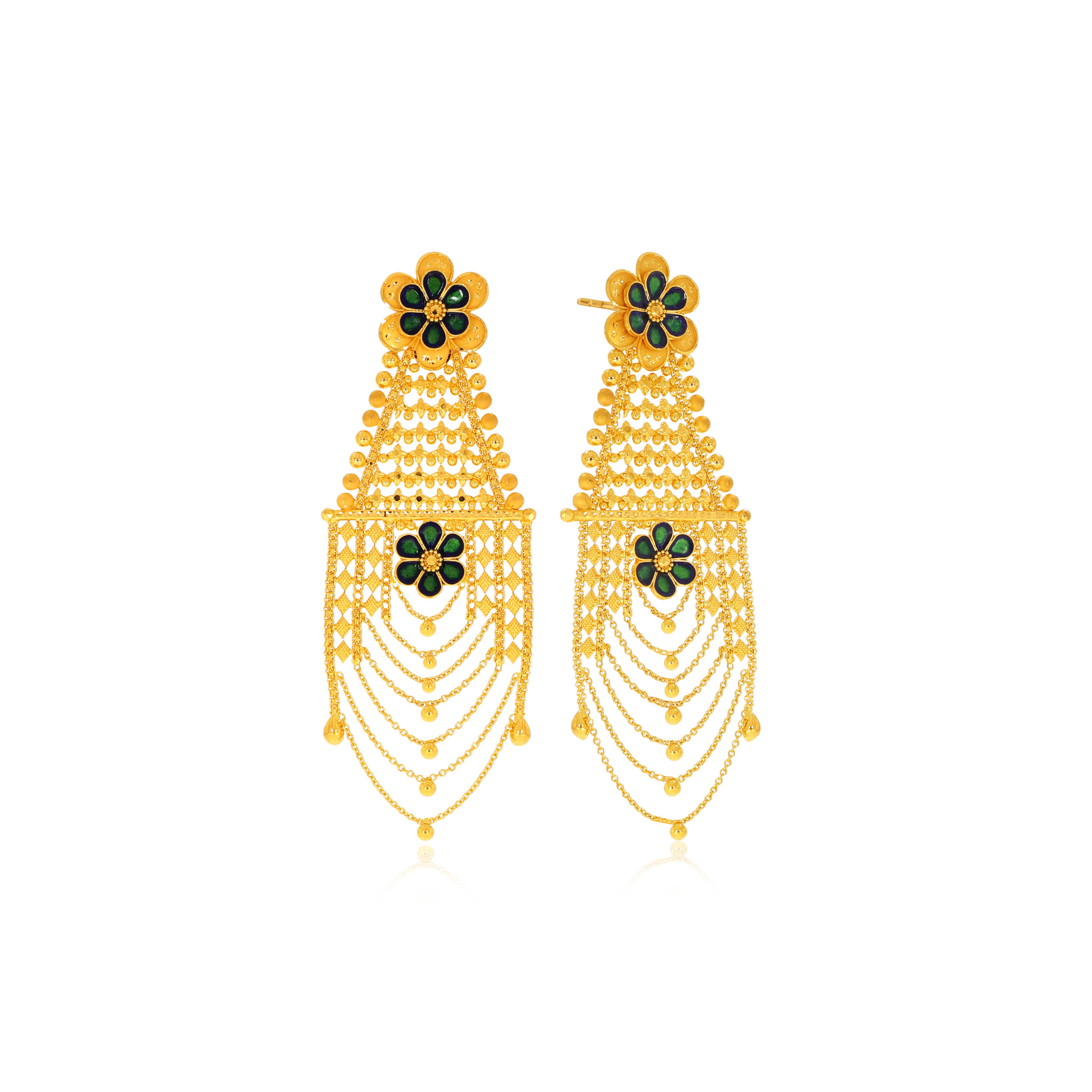Floral Splendour Gold Danglers - Senco Gold and Diamonds