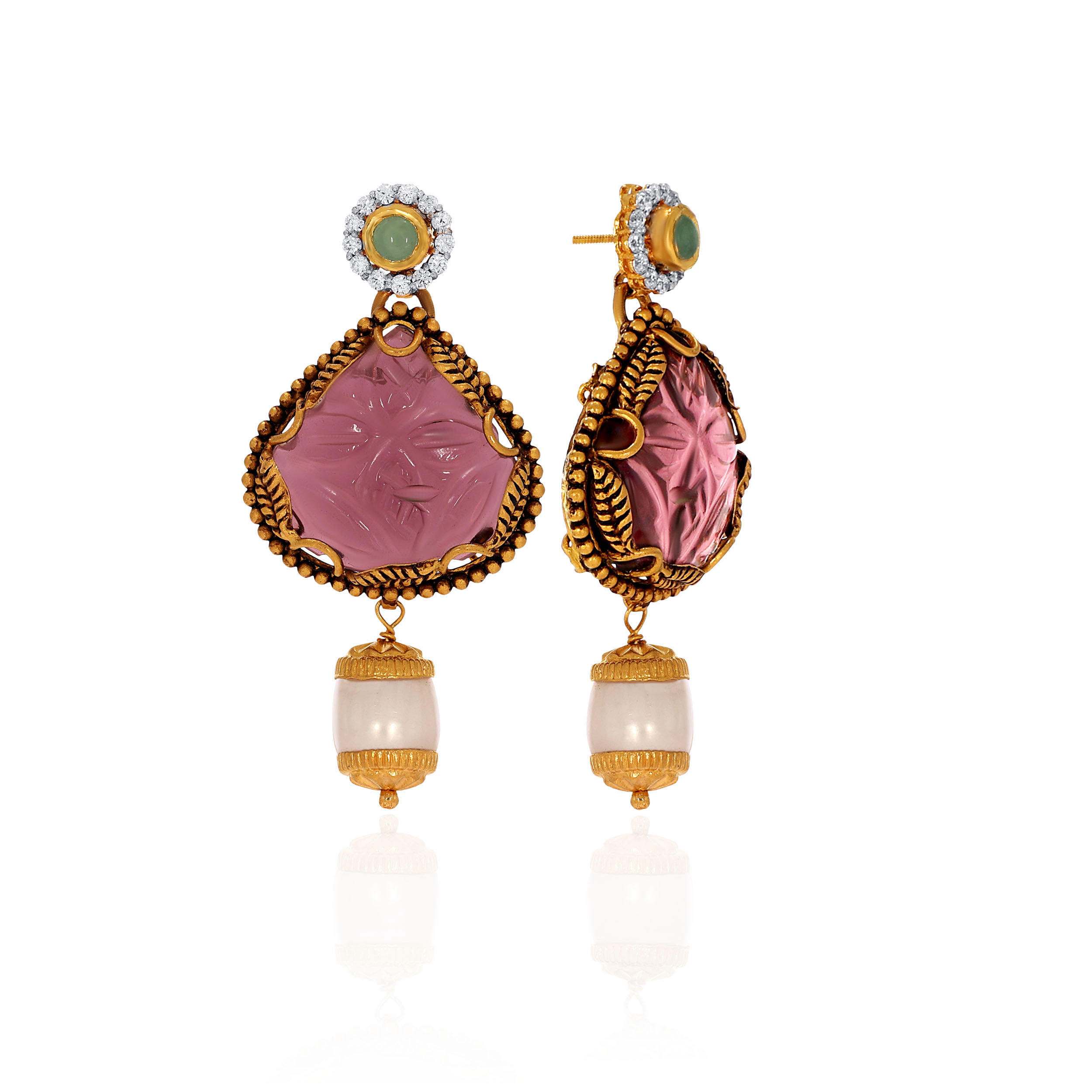 22K Yellow Gold Kundan Drop Earrings-GPGN-D000788464 - Senco Gold and Diamonds