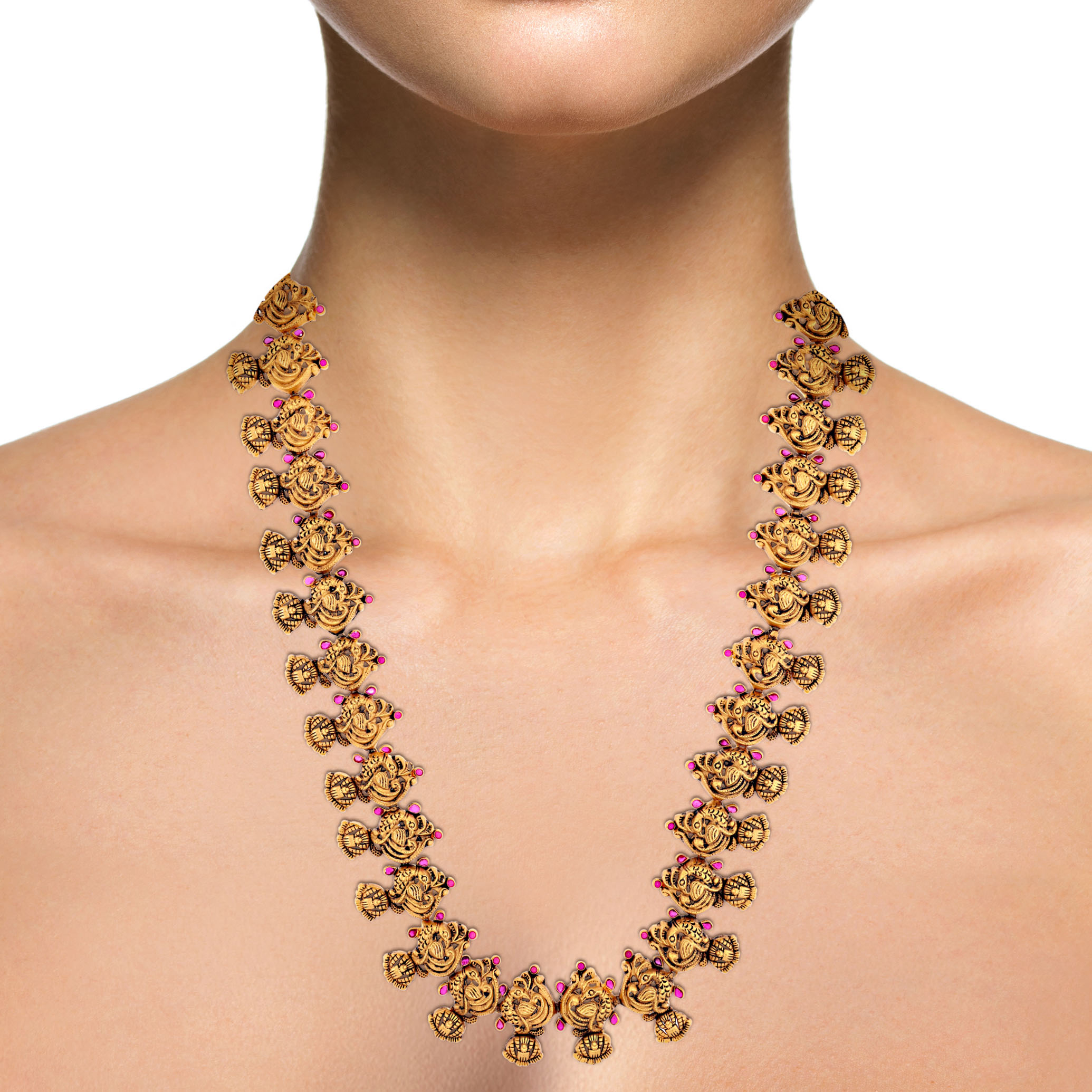 Ornate Peacocks Antique Gold Long Necklace - Senco Gold and Diamonds