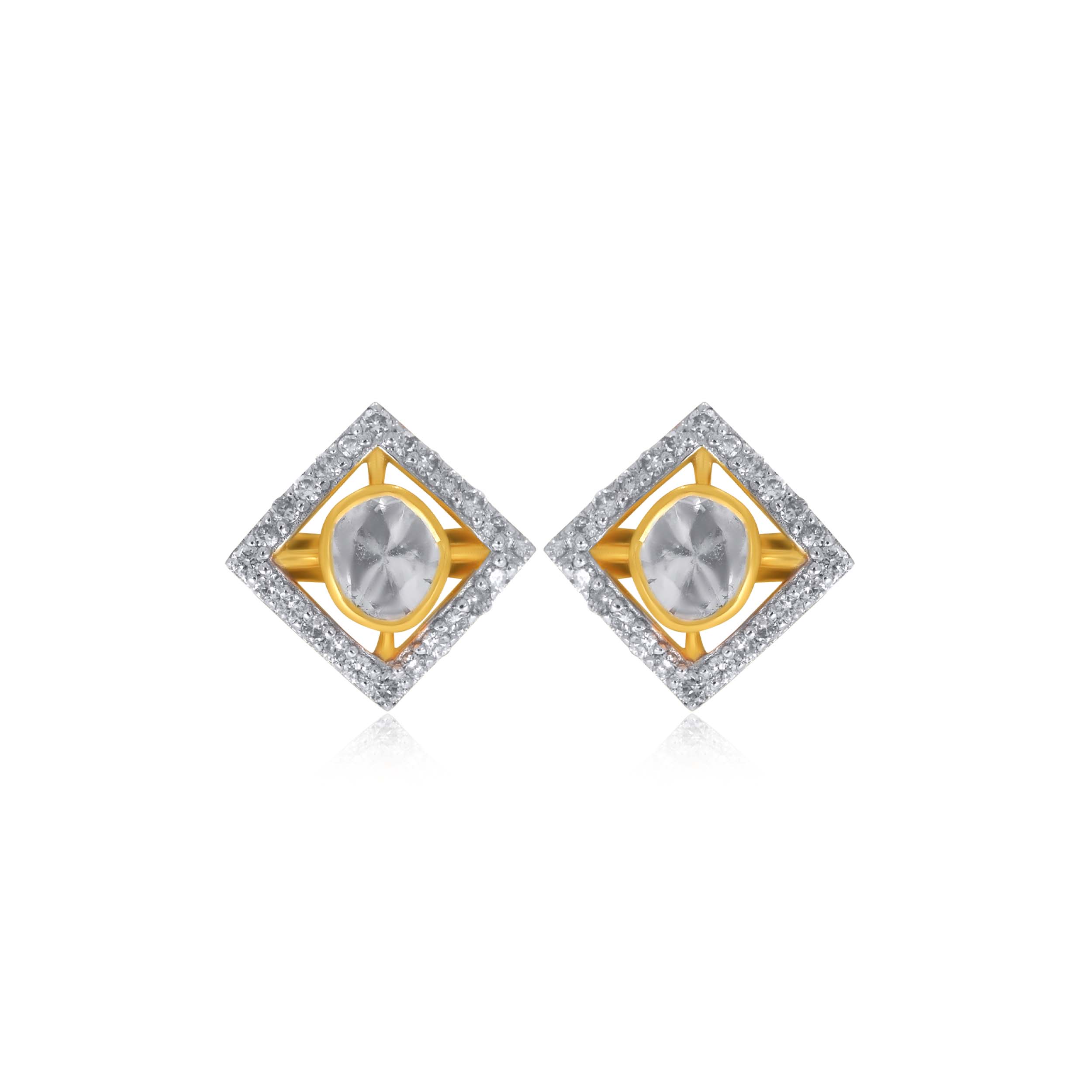 Rhombic Radiance Polki Diamond Studs - Senco Gold and Diamonds
