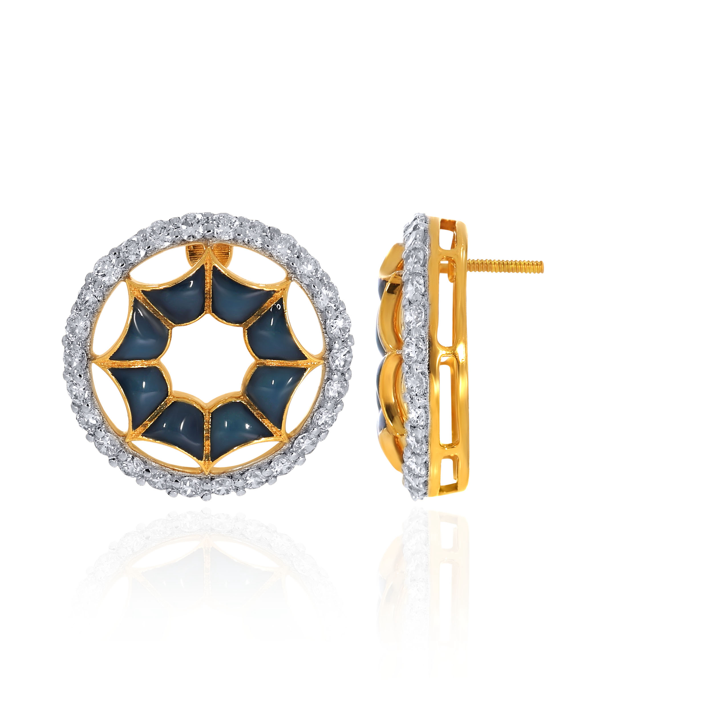 Midnight Enamel Circled Diamond Studs - Senco Gold and Diamonds