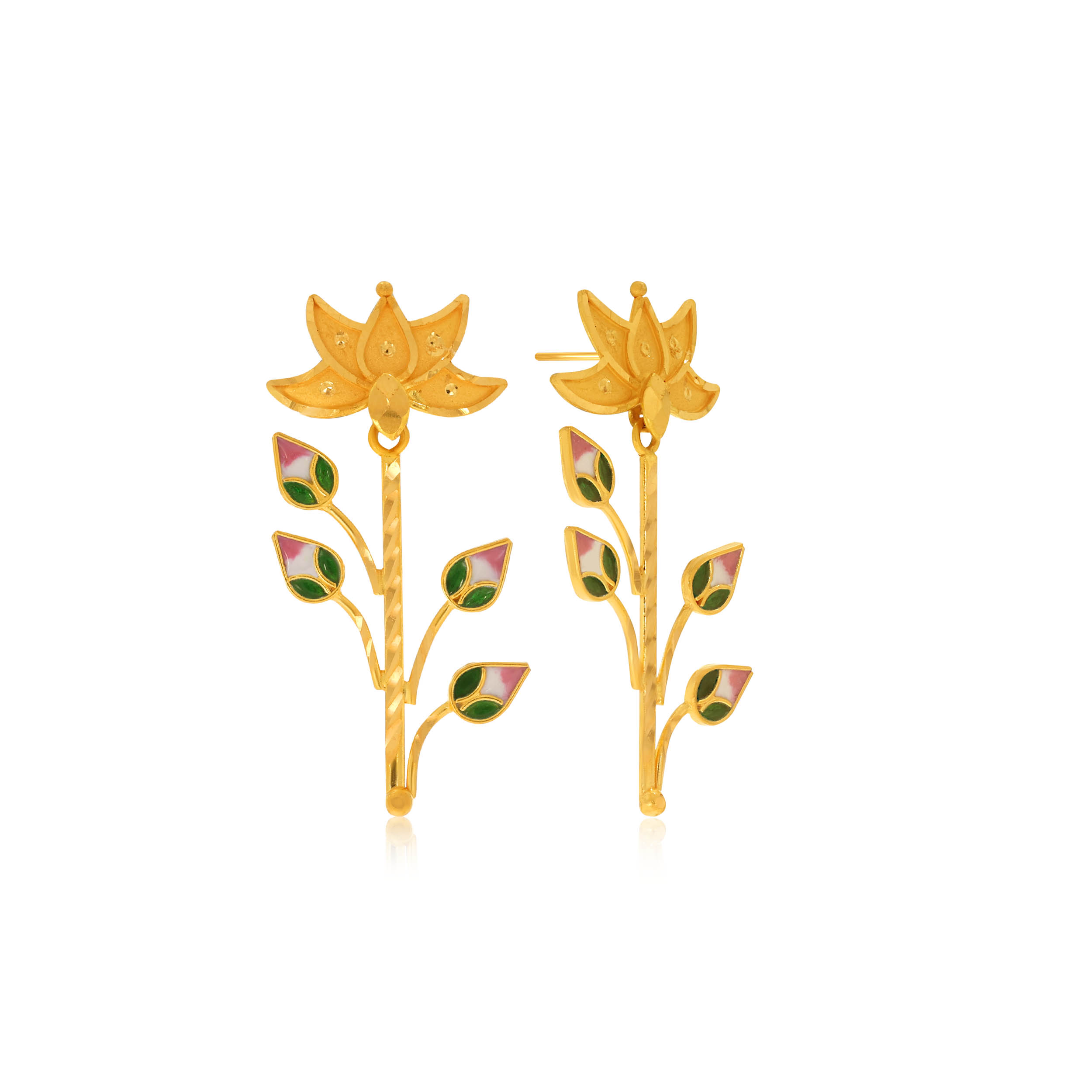 Lotus in Harmony Gold Drop Earrings - Senco Gold and Diamonds