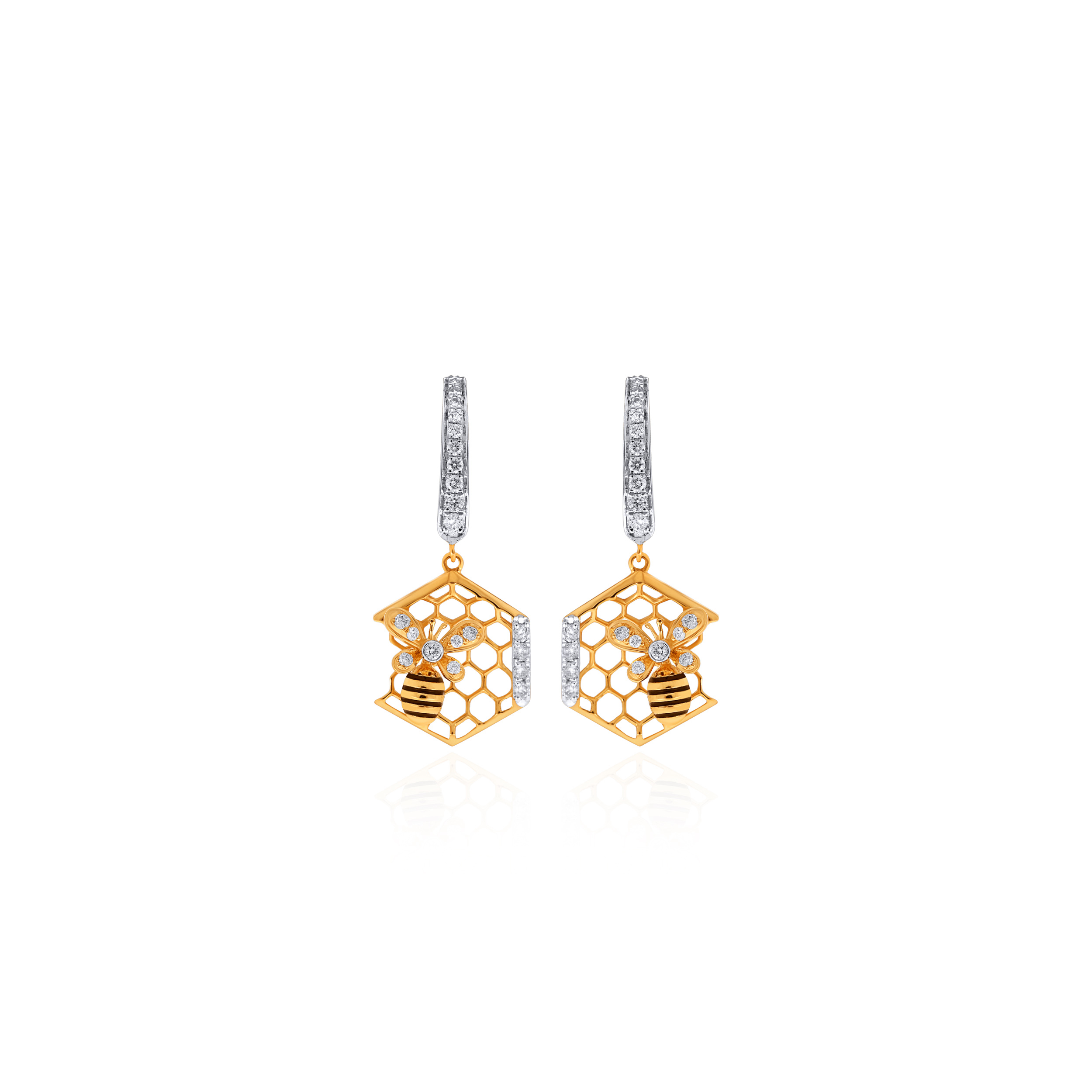 Stylish Beehive Diamond Drop Earrings - Senco Gold and Diamonds