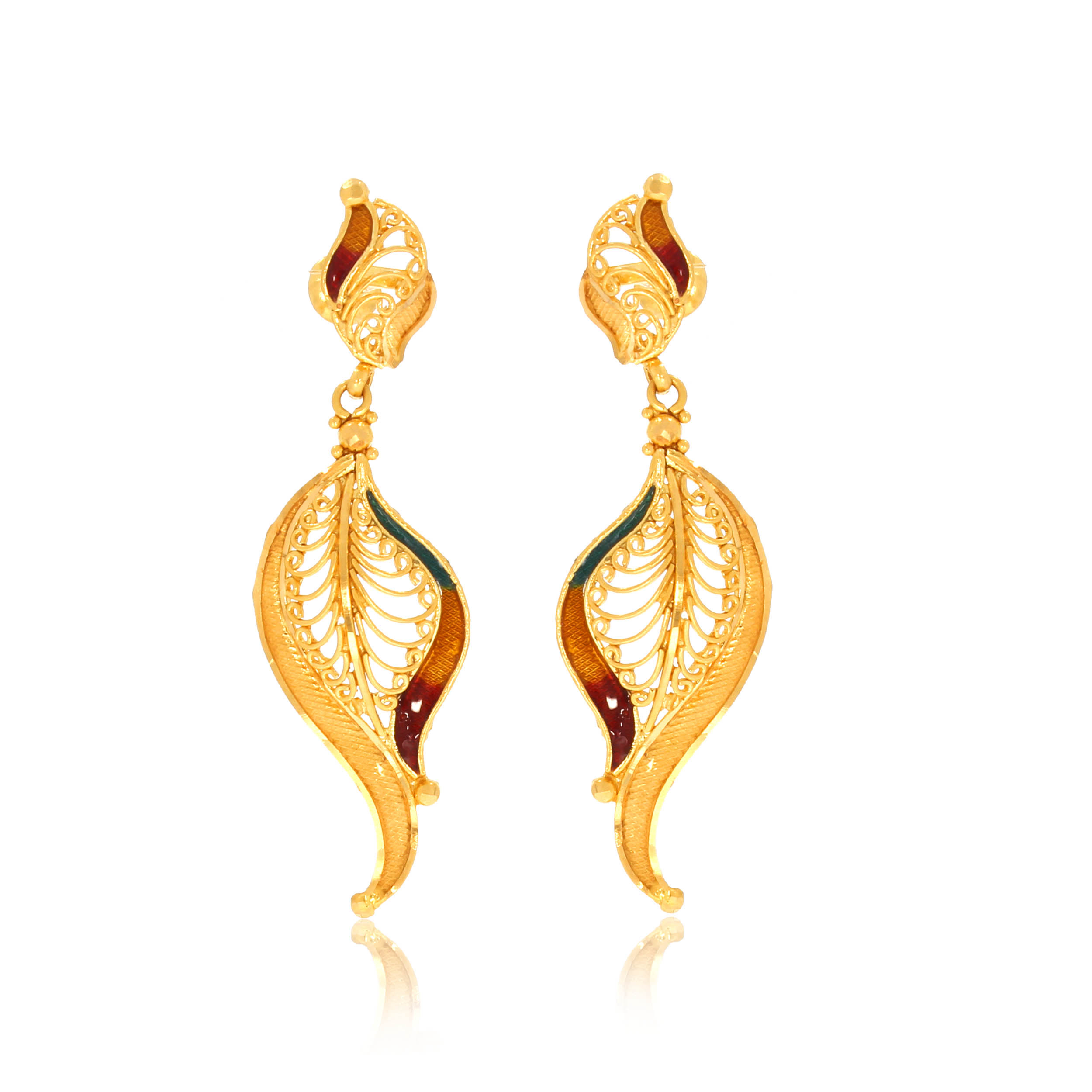 Leafy Art Gold Drop Earrings - Senco Gold and Diamonds