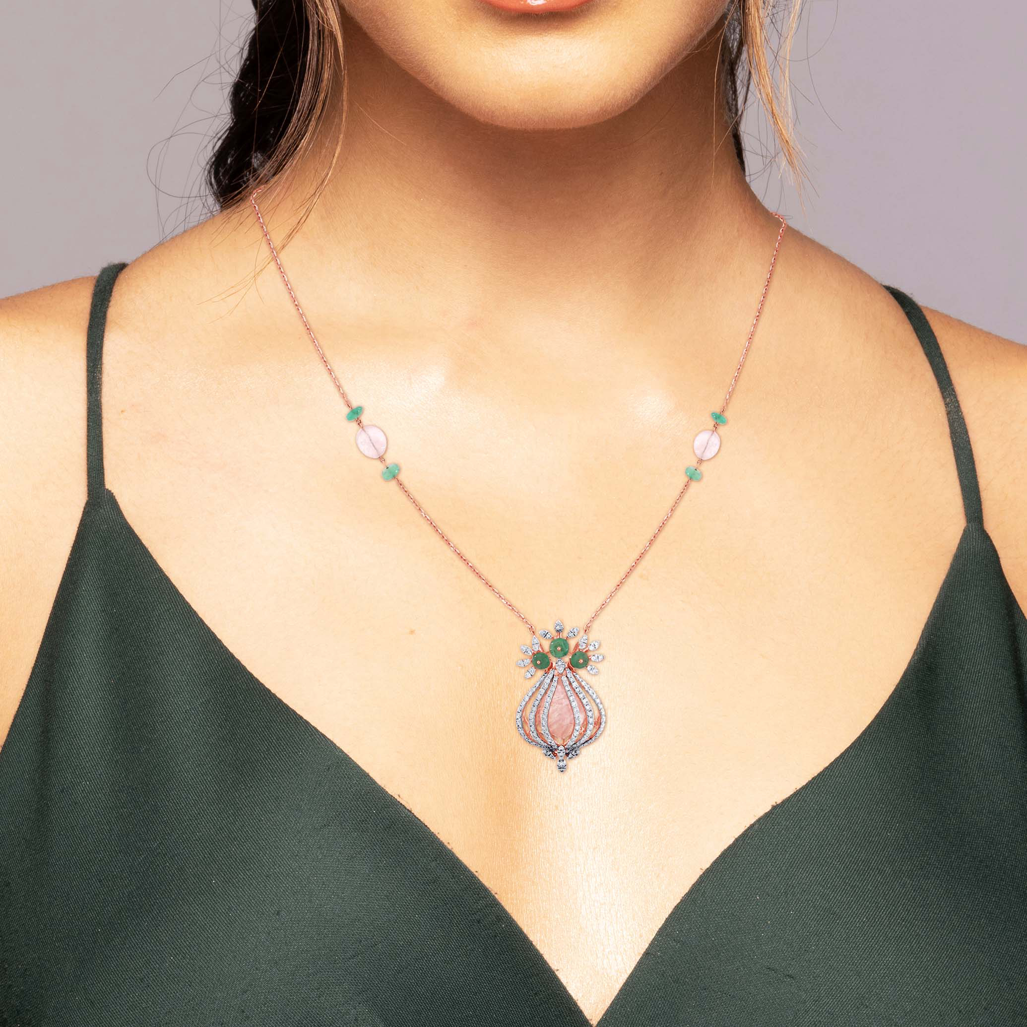Blooming Bud Diamond Chain Pendant - Senco Gold and Diamonds