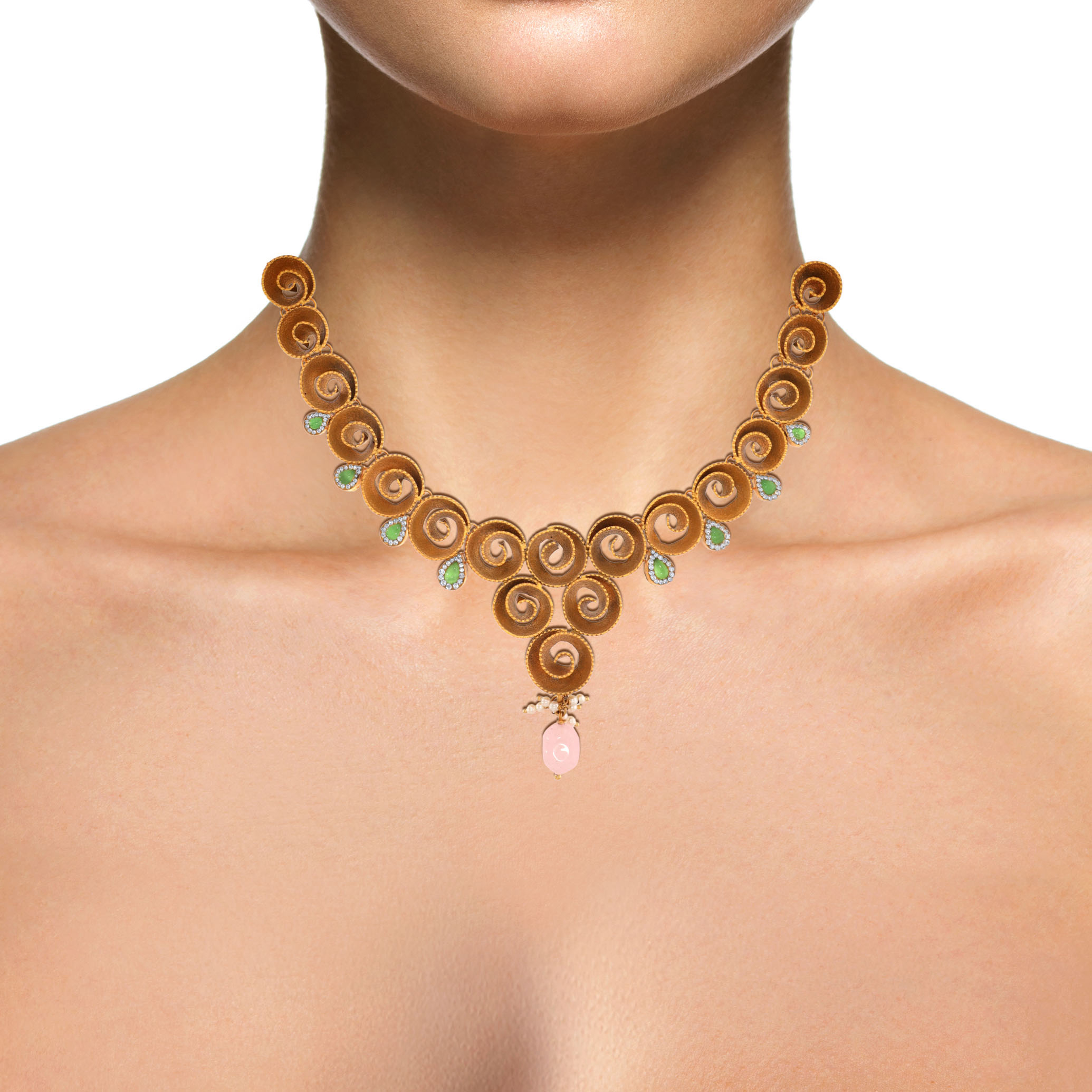 22K Yellow Gold Antique Kundan Necklace-GN-D000779667 - Senco Gold and Diamonds