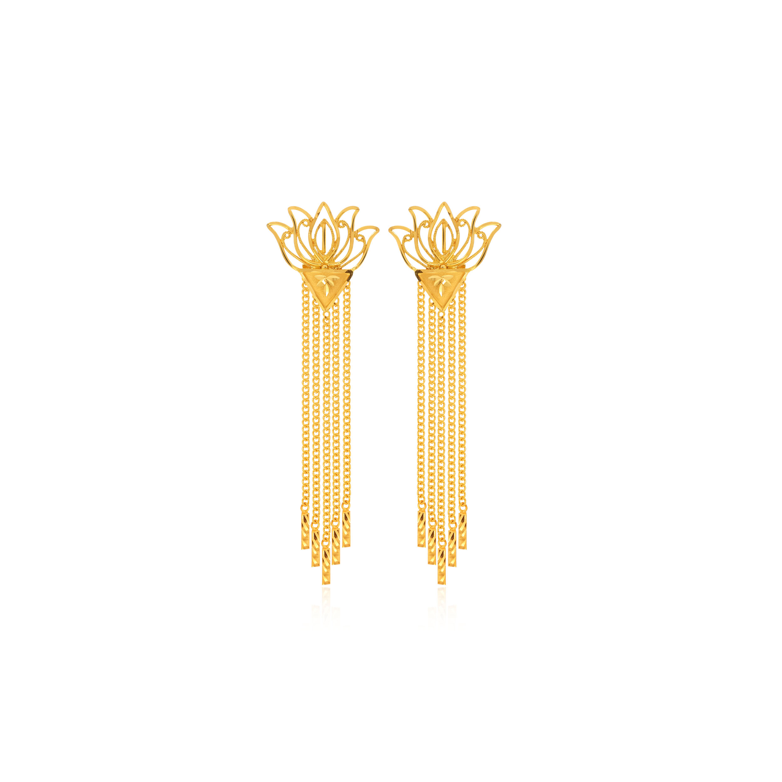 Floral Serenity Gold Long Earrings - Senco Gold and Diamonds