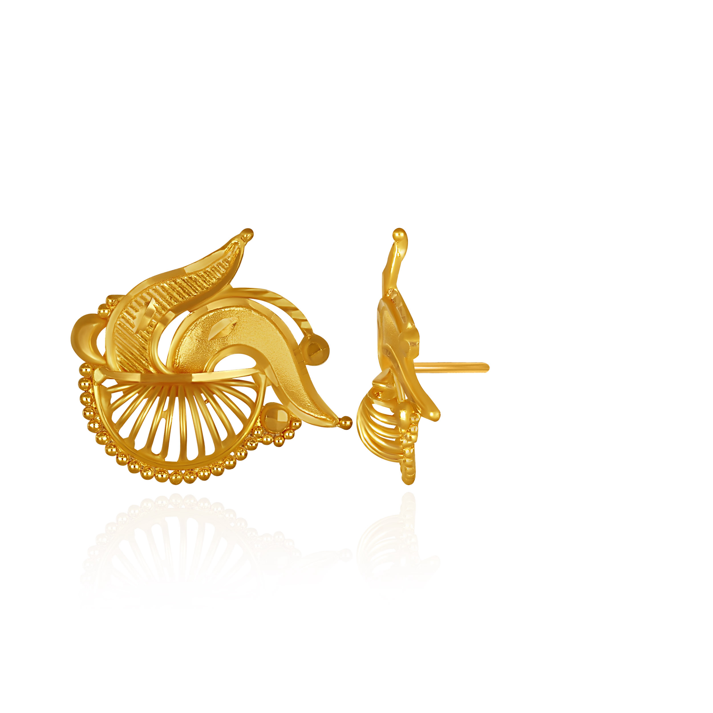 Artisanal Feather Motif Gold Studs - Senco Gold and Diamonds