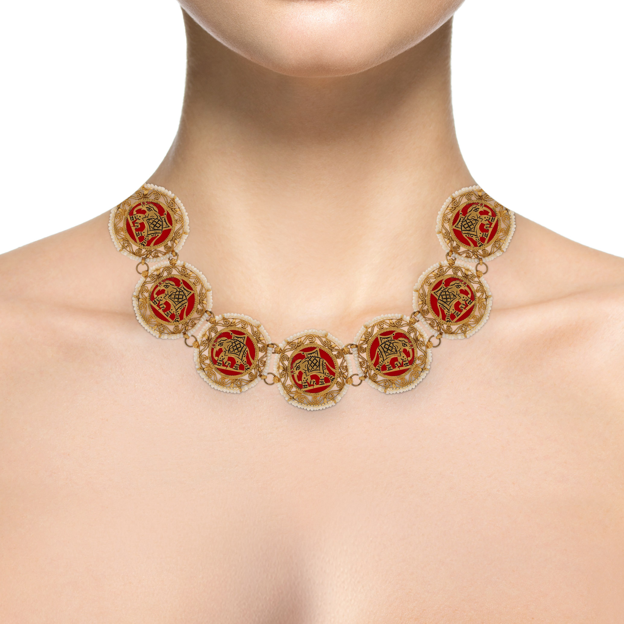 Royal Tusker Antique Gold Necklace - Senco Gold and Diamonds