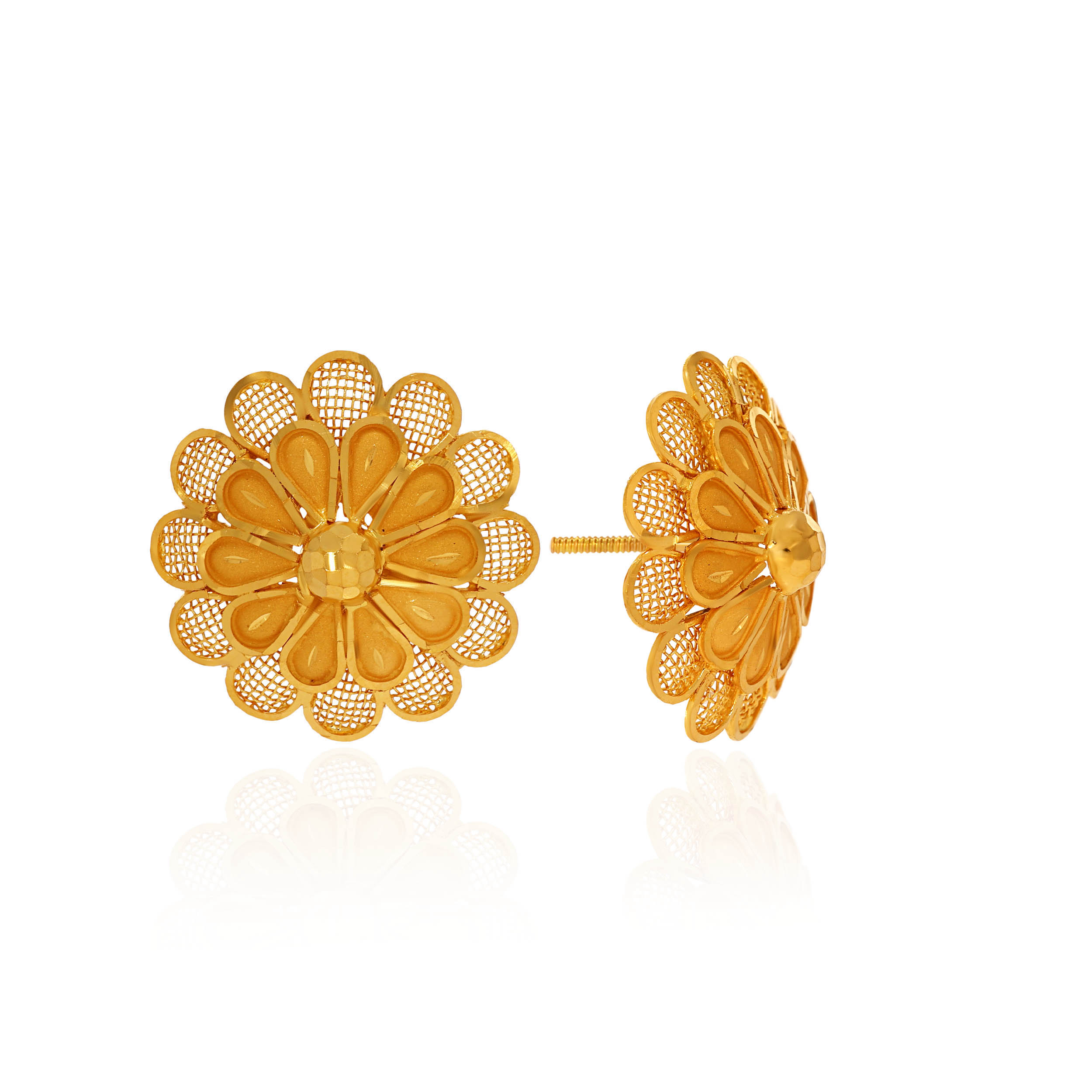 Filigree Floret Gold Studs - Senco Gold and Diamonds