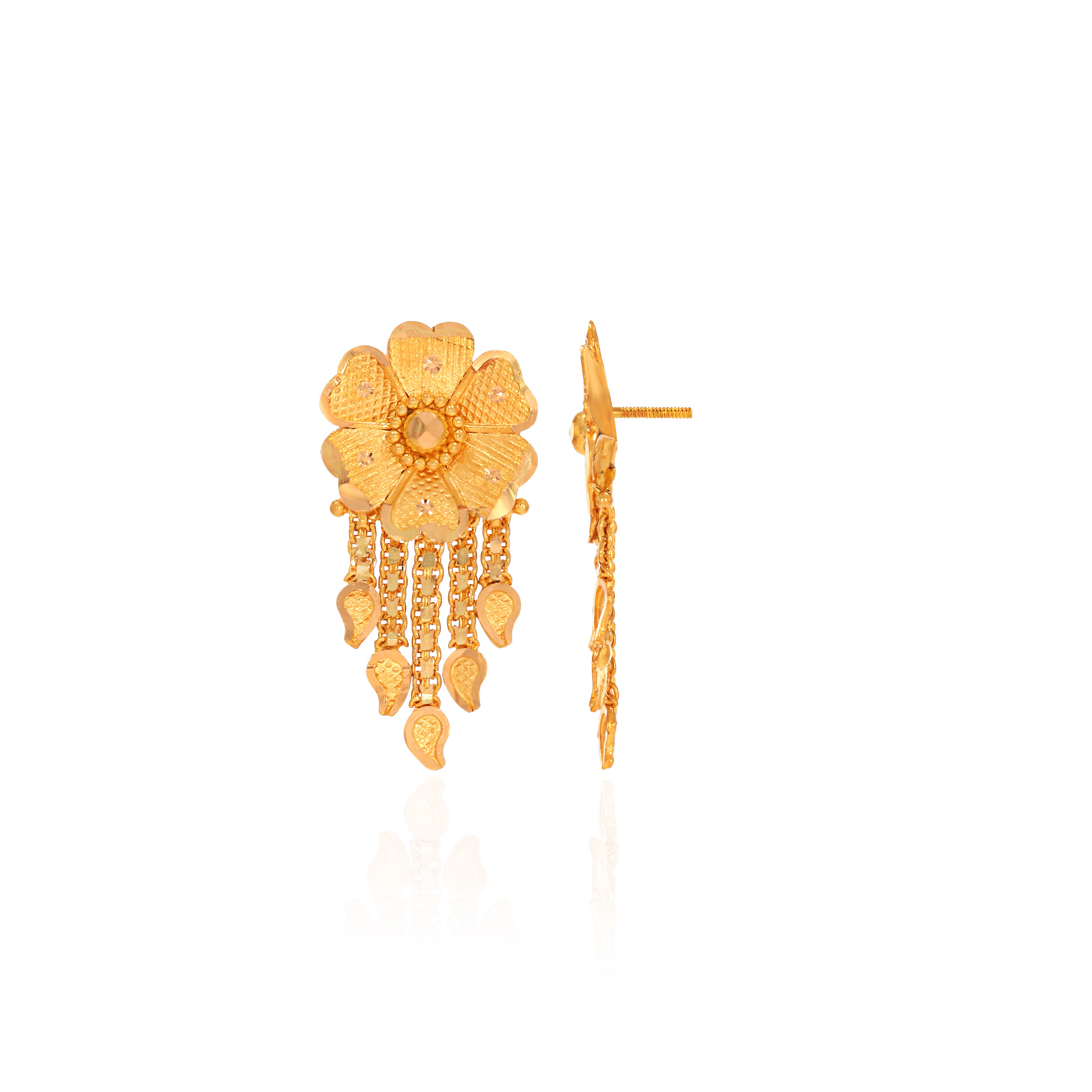 Floral Traditional Gold Drop Earrings - Senco Gold and Diamonds