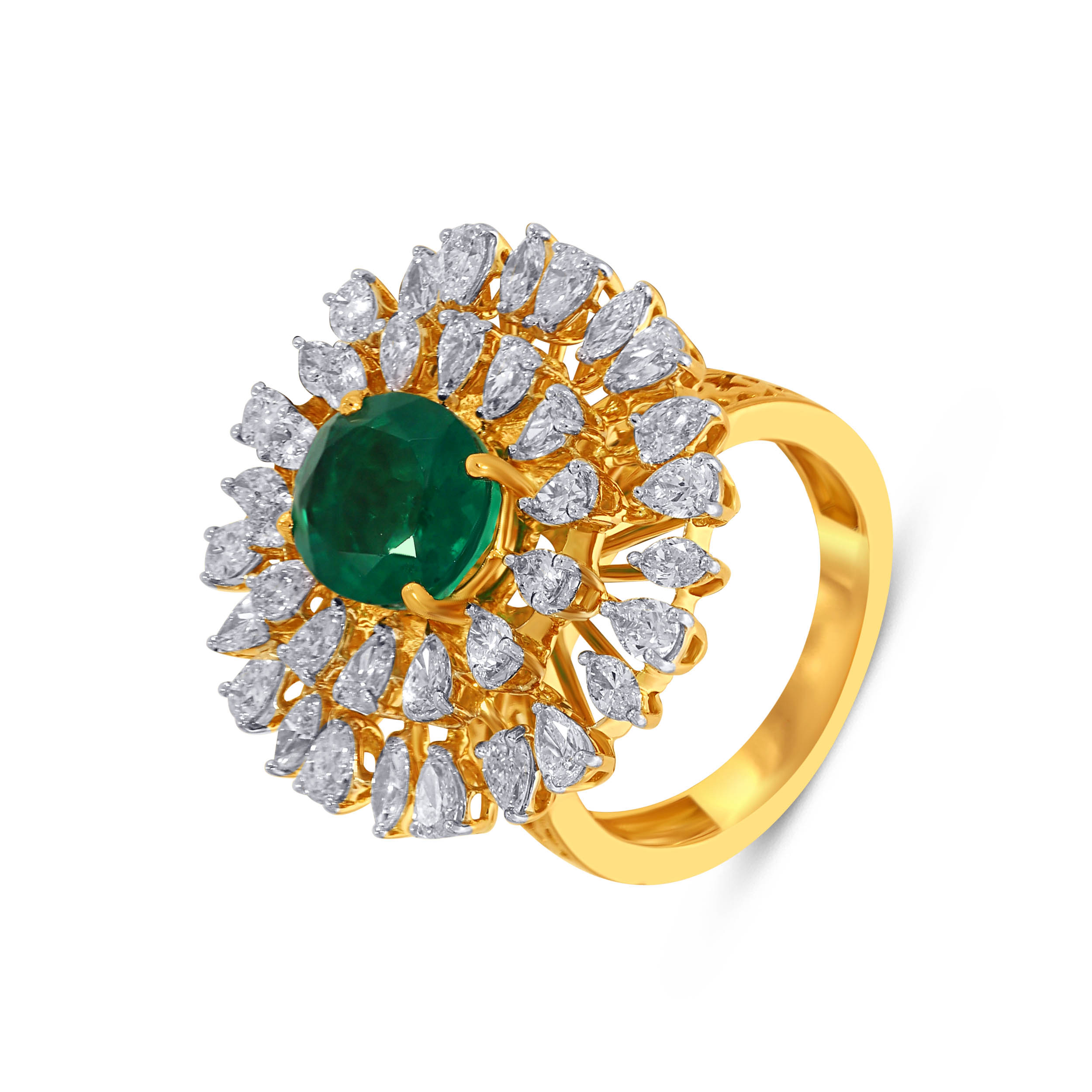 Emerald Sunburst Diamond Ring - Senco Gold and Diamonds