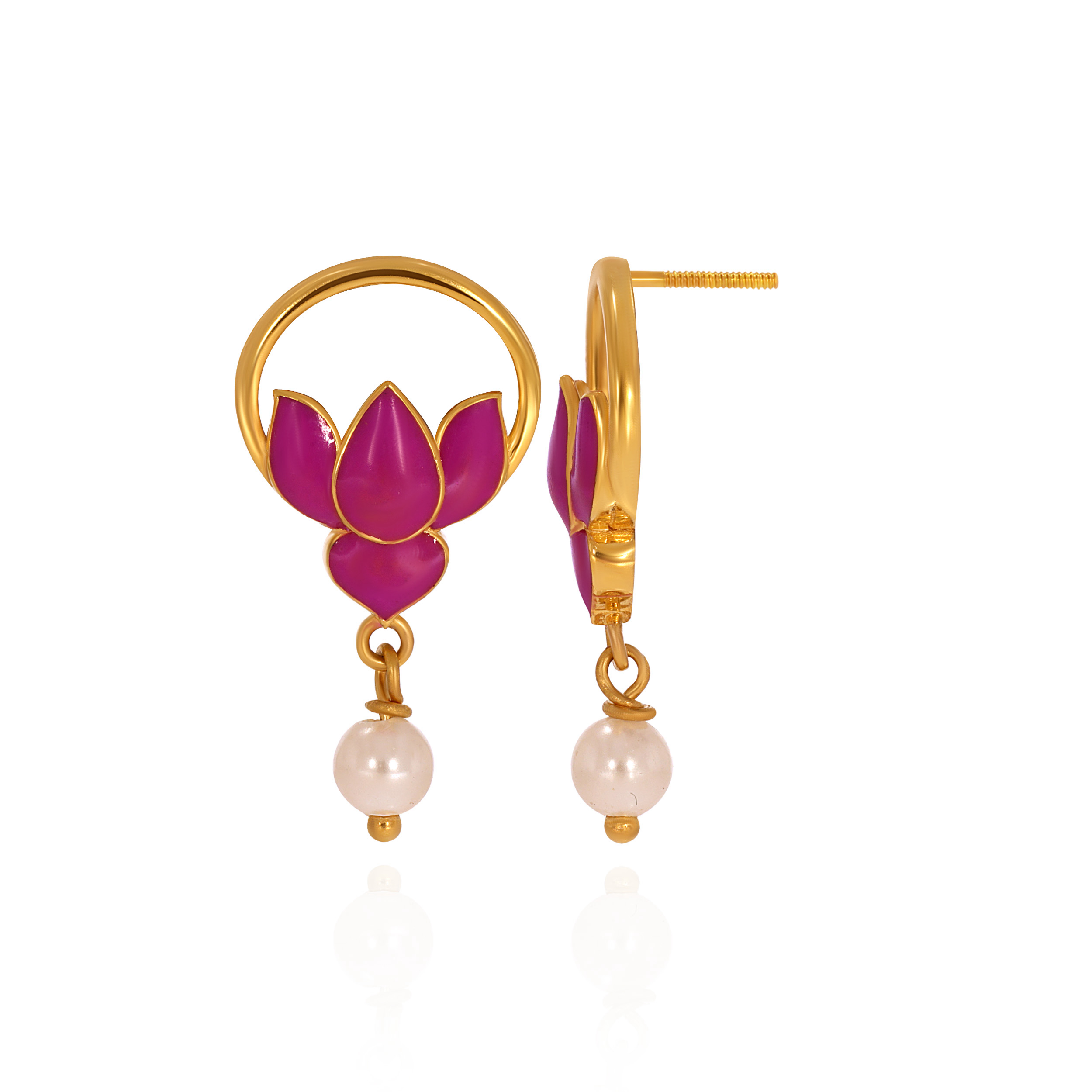 Lustrous Lotus Gold Drop Earrings - Senco Gold and Diamonds
