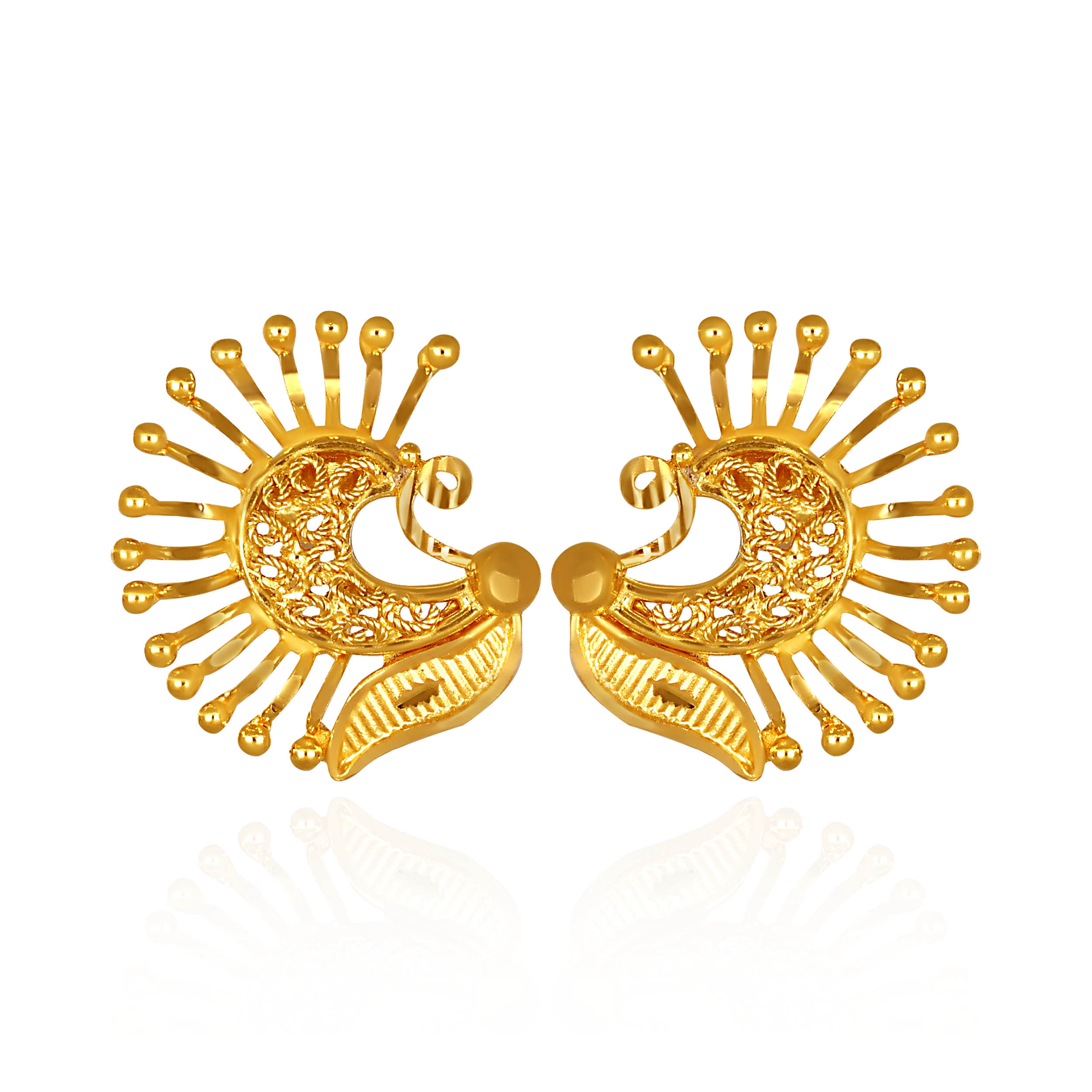 Radiant Peacock Motif Gold Studs - Senco Gold and Diamonds