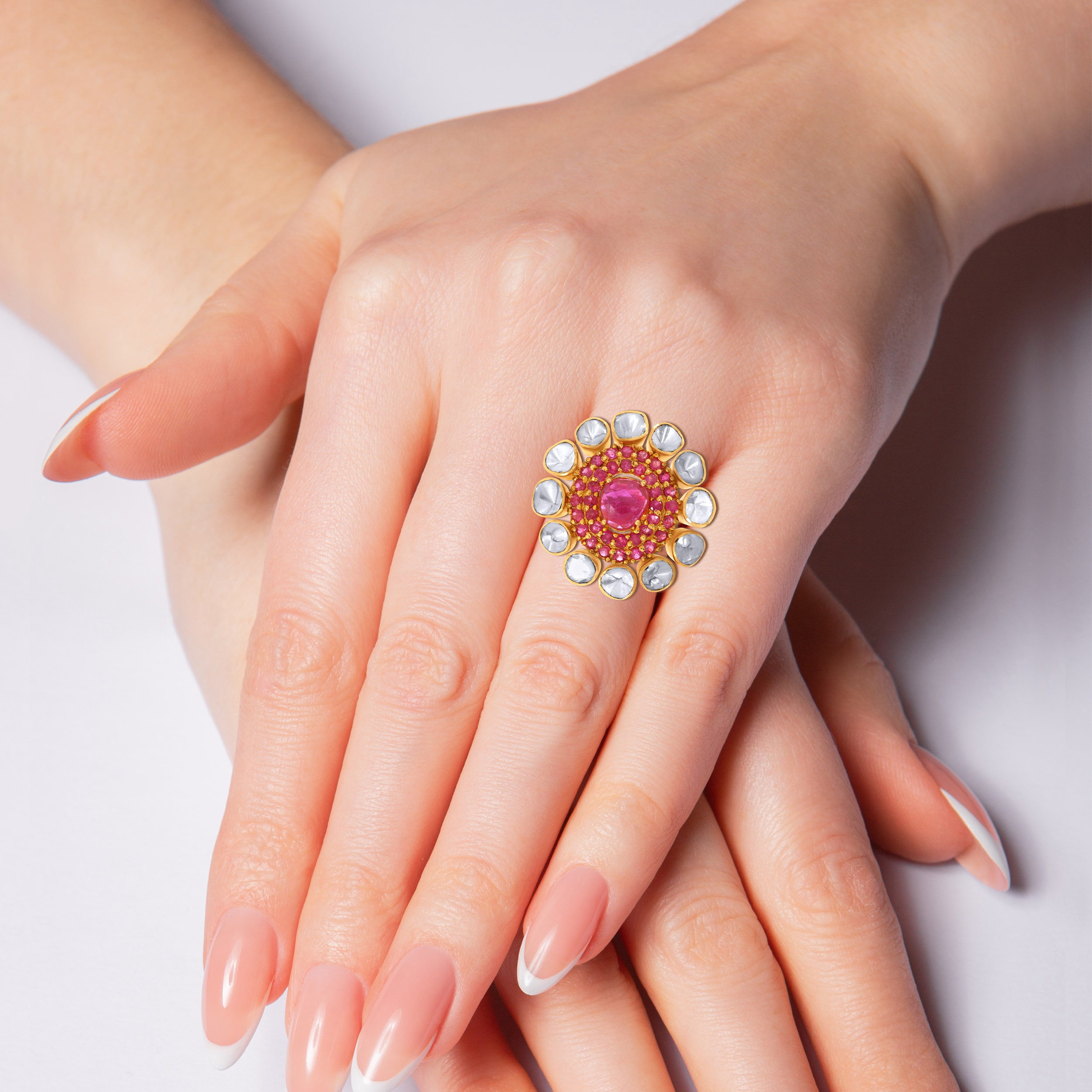 18K Yellow Gold Polki Ring-DLR-D000754547 - Senco Gold and Diamonds