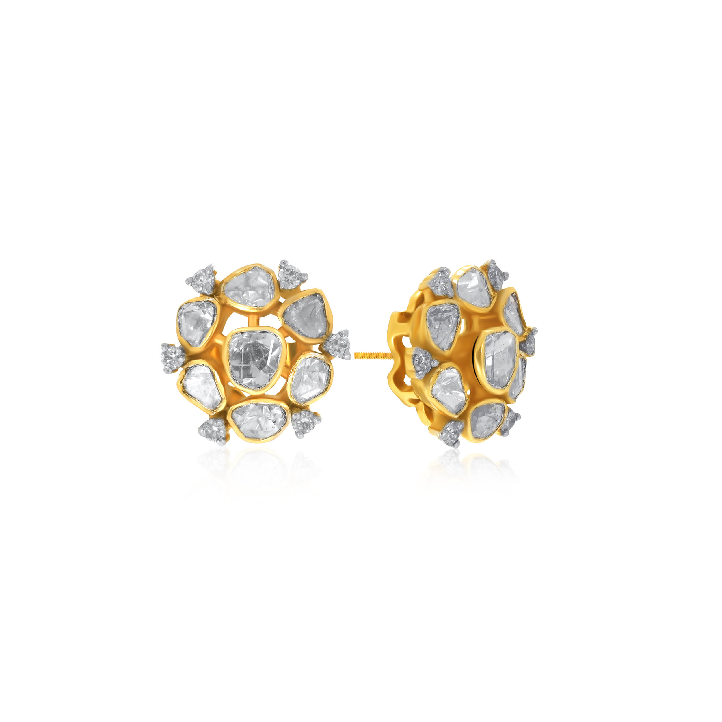 Floral Fantasy Polki Diamond Studs - Senco Gold and Diamonds