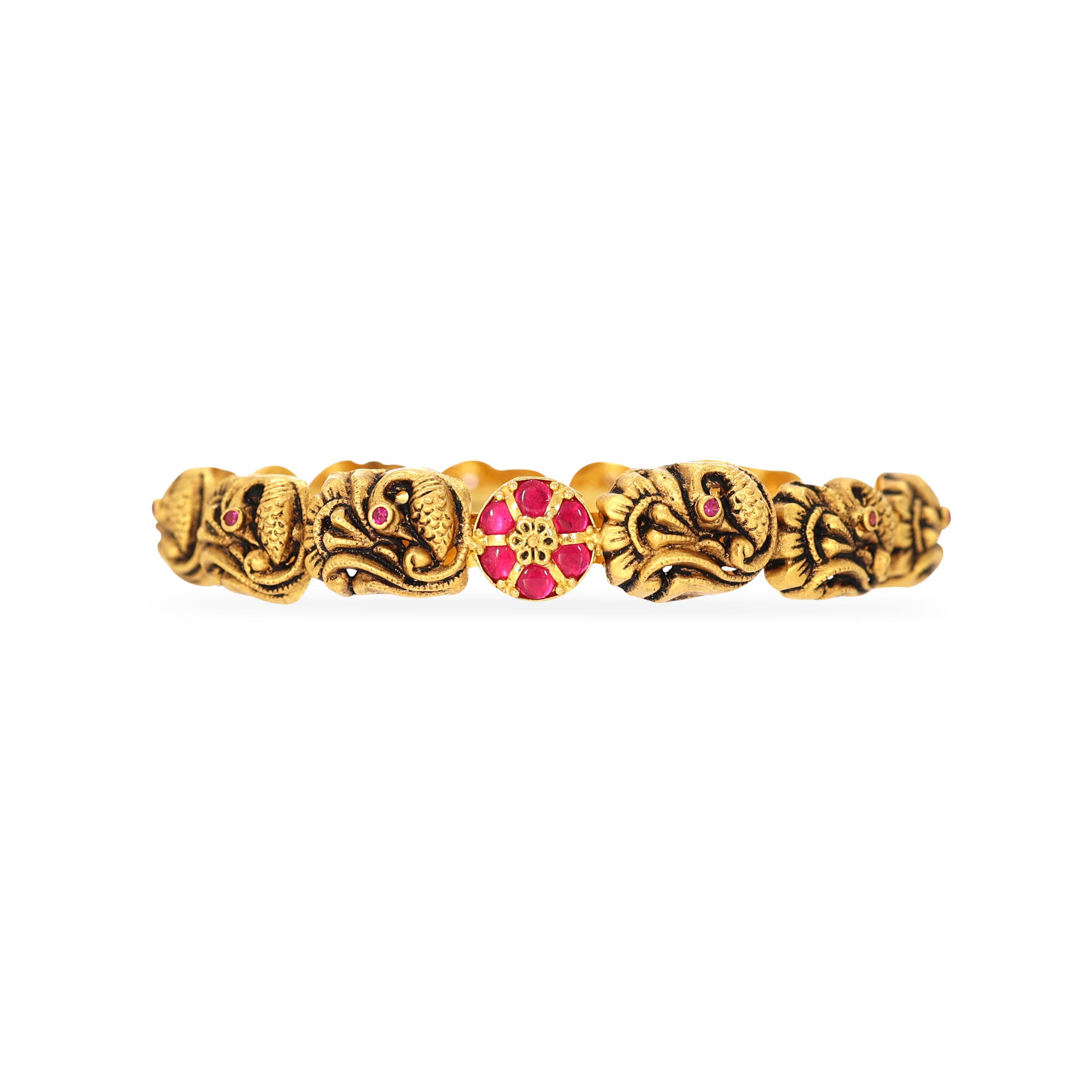 Peacock Glam Antique Gold Bangle - Senco Gold and Diamonds