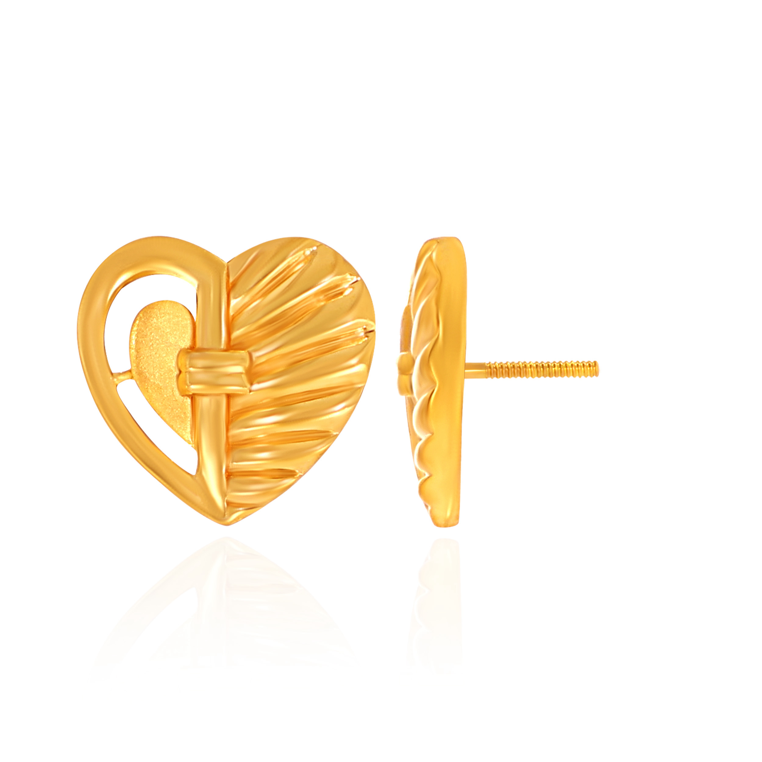 Aria Textured Heart Gold Studs - Senco Gold and Diamonds