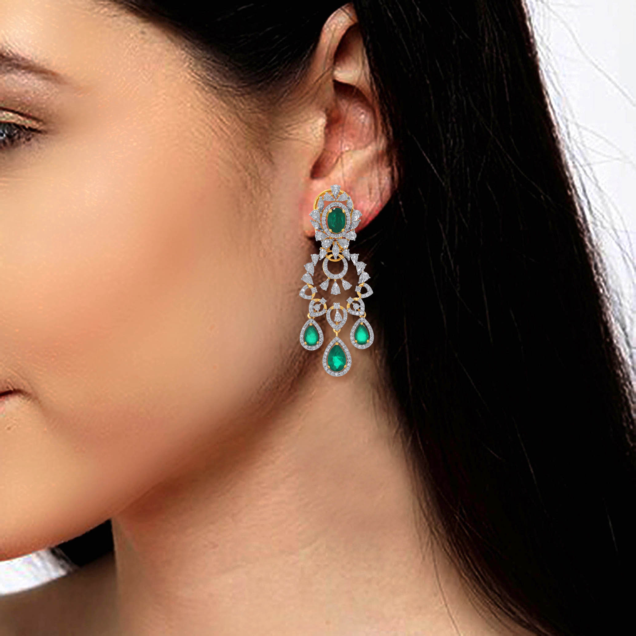Greeny Gleam Diamond Earrings - Senco Gold and Diamonds