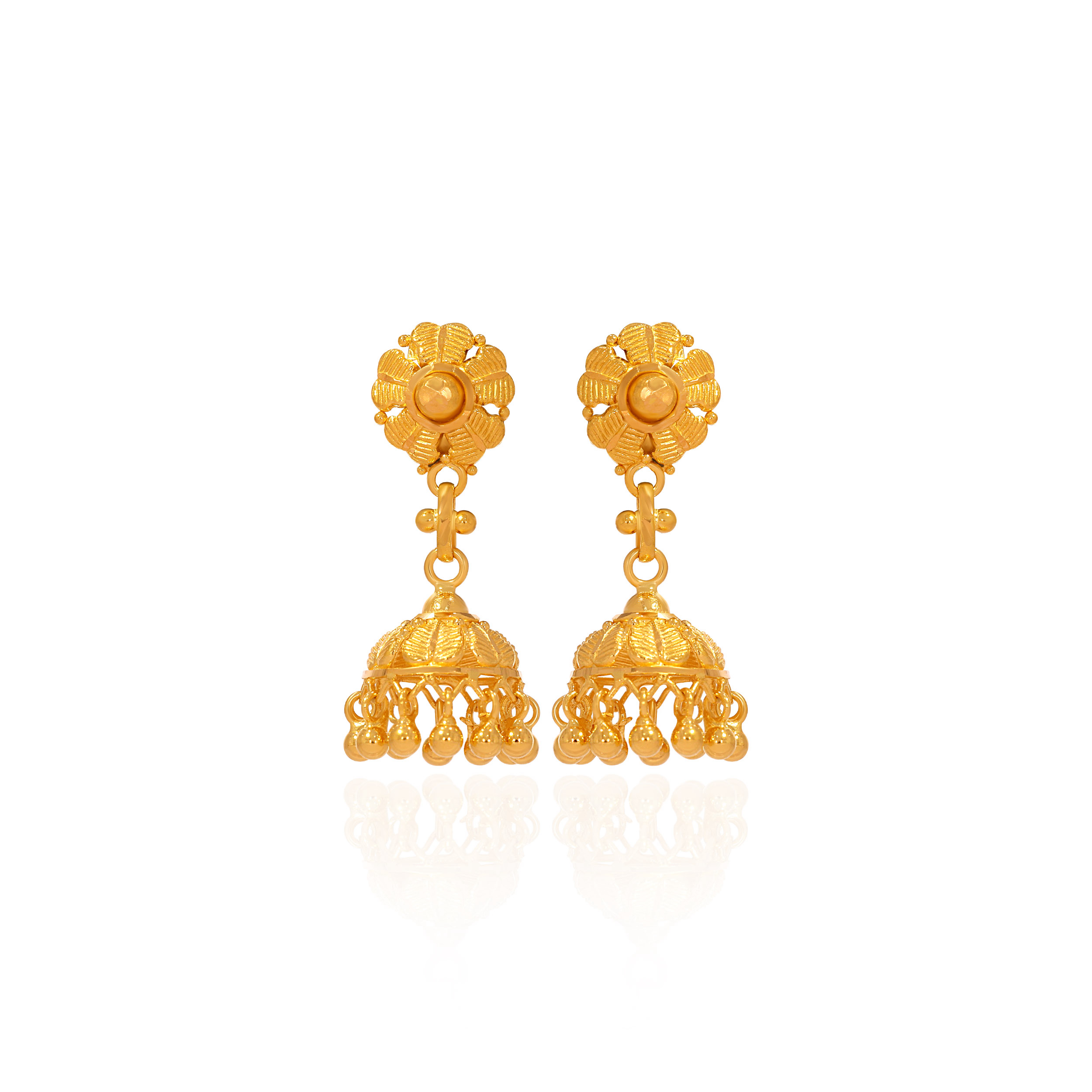 Ornate Blossom Gold Jhumka Earrings - Senco Gold and Diamonds