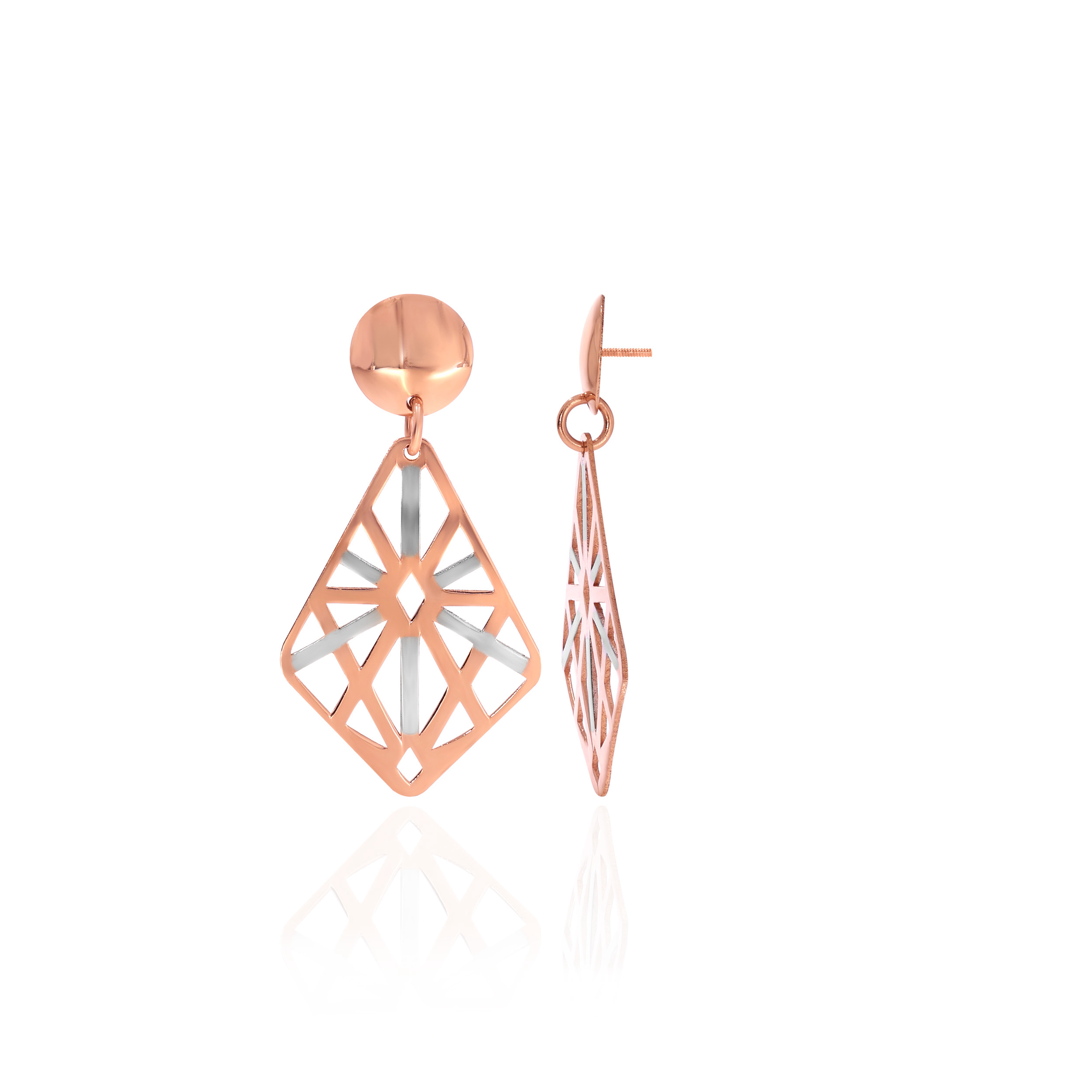 Sleek Rhodium Edged Gold Drop Earrings - Senco Gold and Diamonds