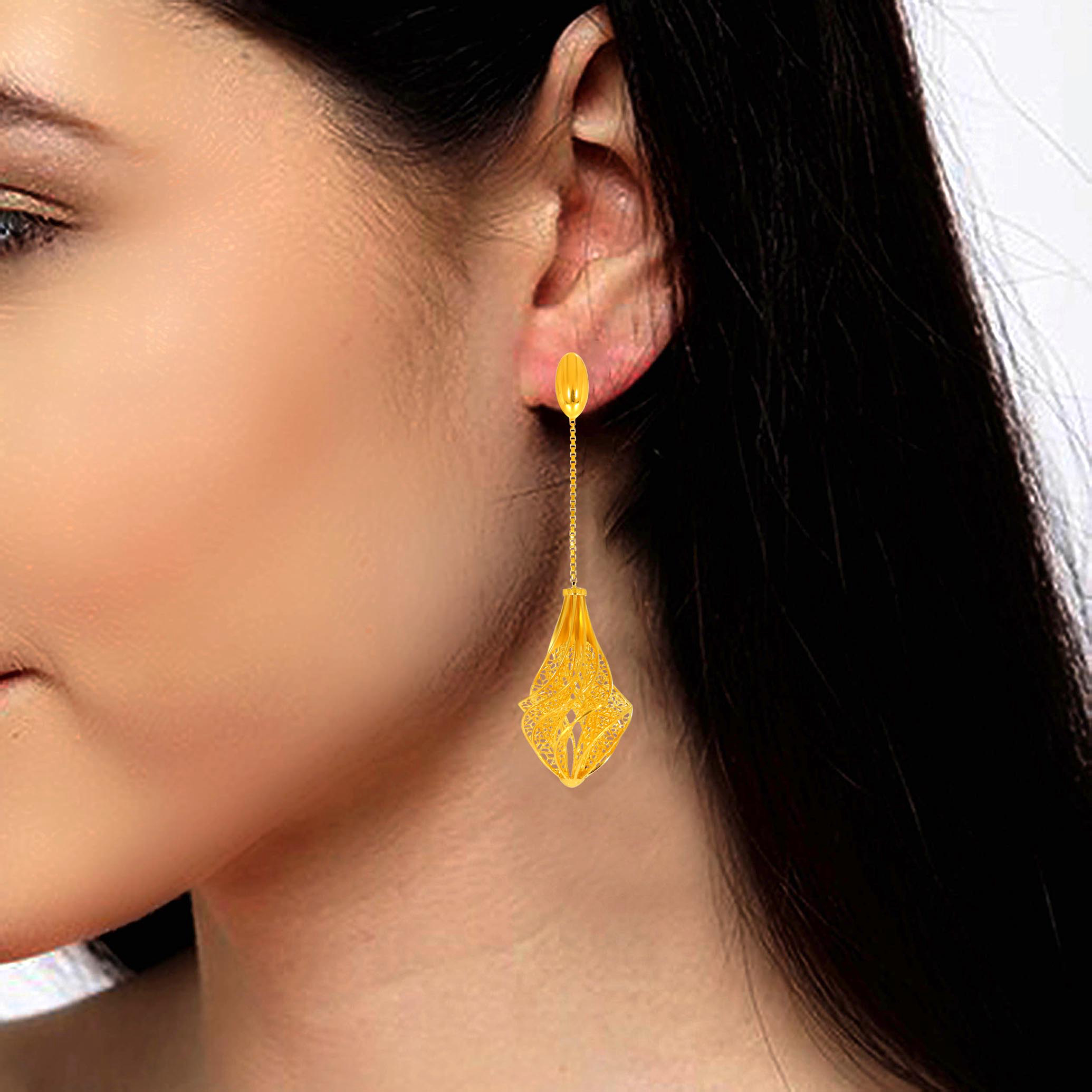 Intricate Swirl Gold Long Earrings - Senco Gold and Diamonds