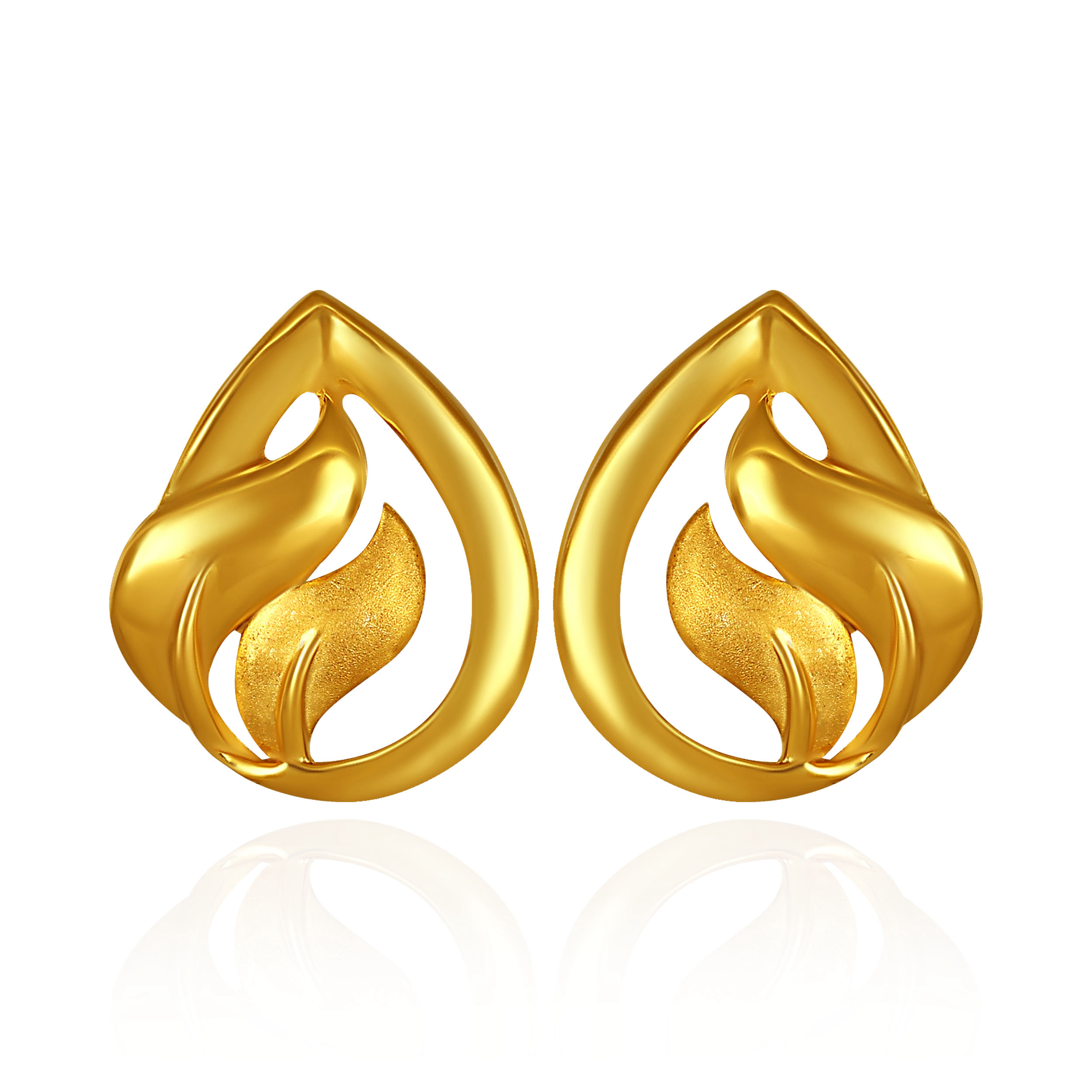 FlamePetal Teardrop Gold Studs - Senco Gold and Diamonds