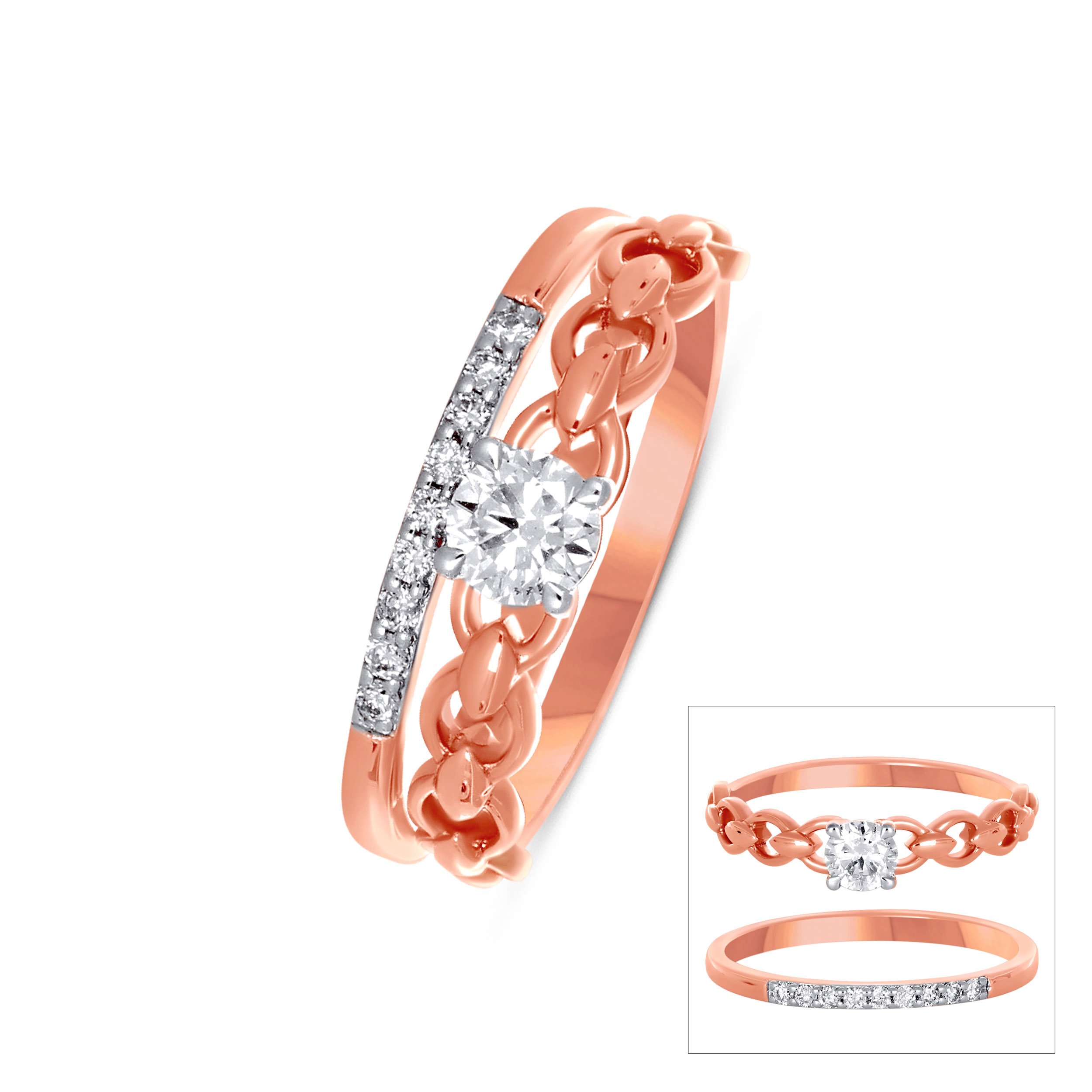Rosette Embrace Diamond Ring Set - Senco Gold and Diamonds