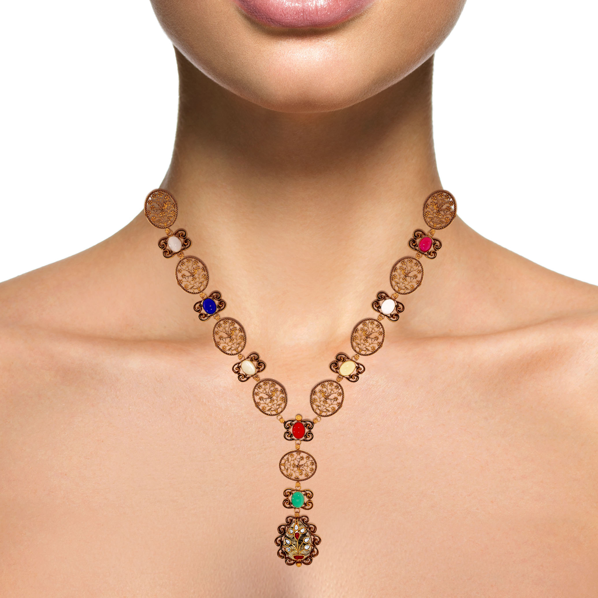 22K Yellow Gold Kundan Necklace-GN-D000788427 - Senco Gold and Diamonds