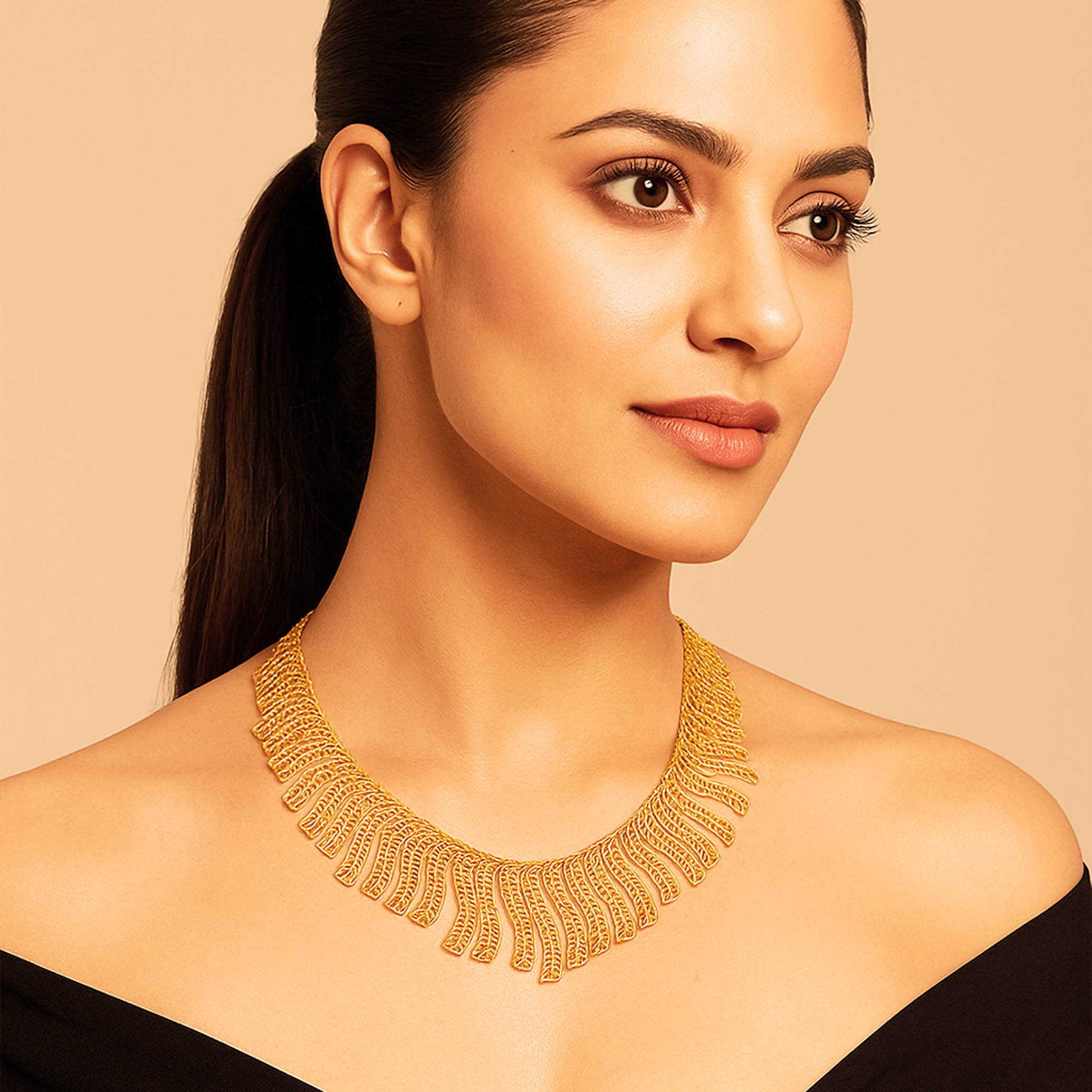 Sun-Kissed Filigree Statement Gold Necklace - Senco Gold and Diamonds