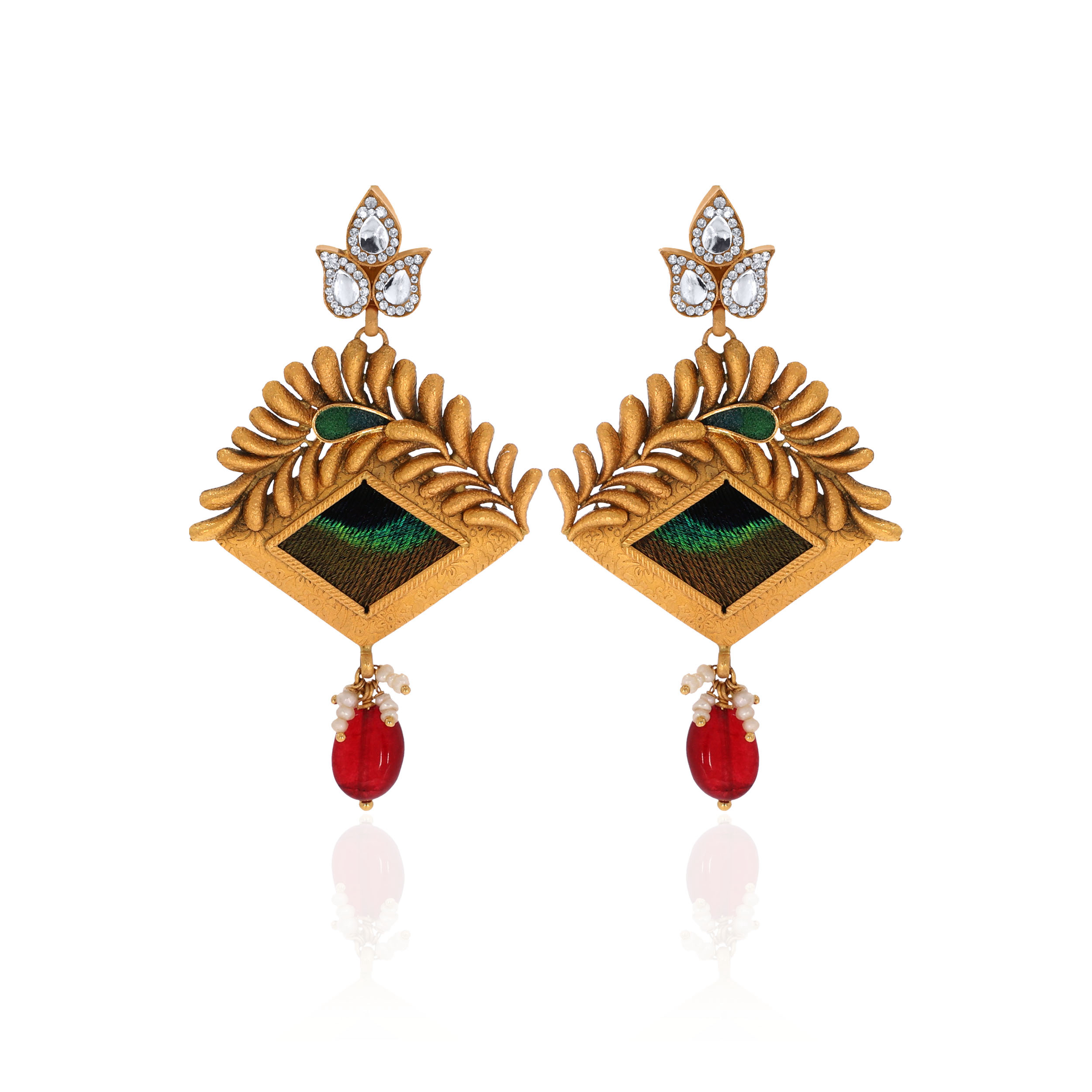 22K Yellow Gold Kundan Drop Earrings-GPNGP-D000765141 - Senco Gold and Diamonds