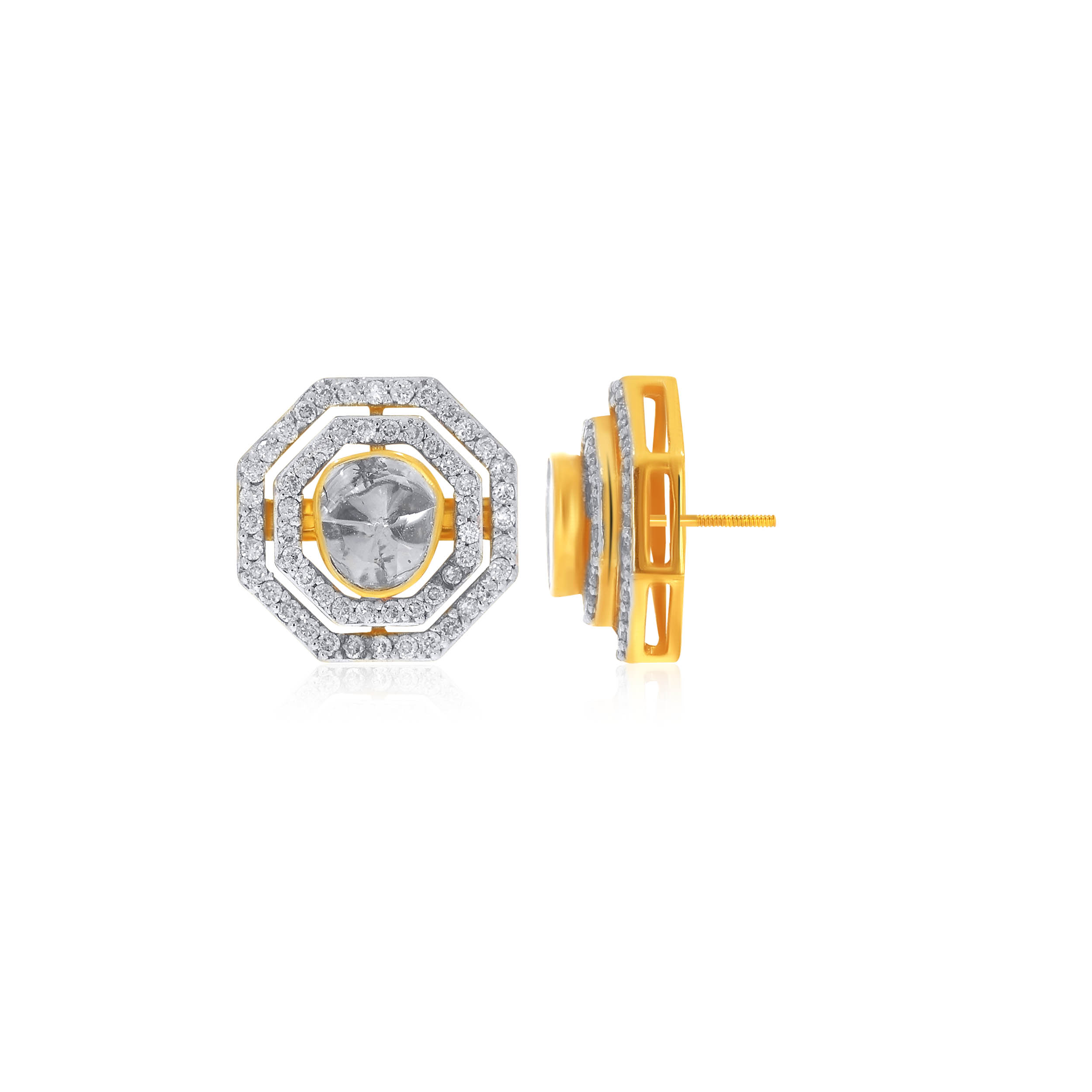 Hexa Glam Polki Diamond Studs - Senco Gold and Diamonds