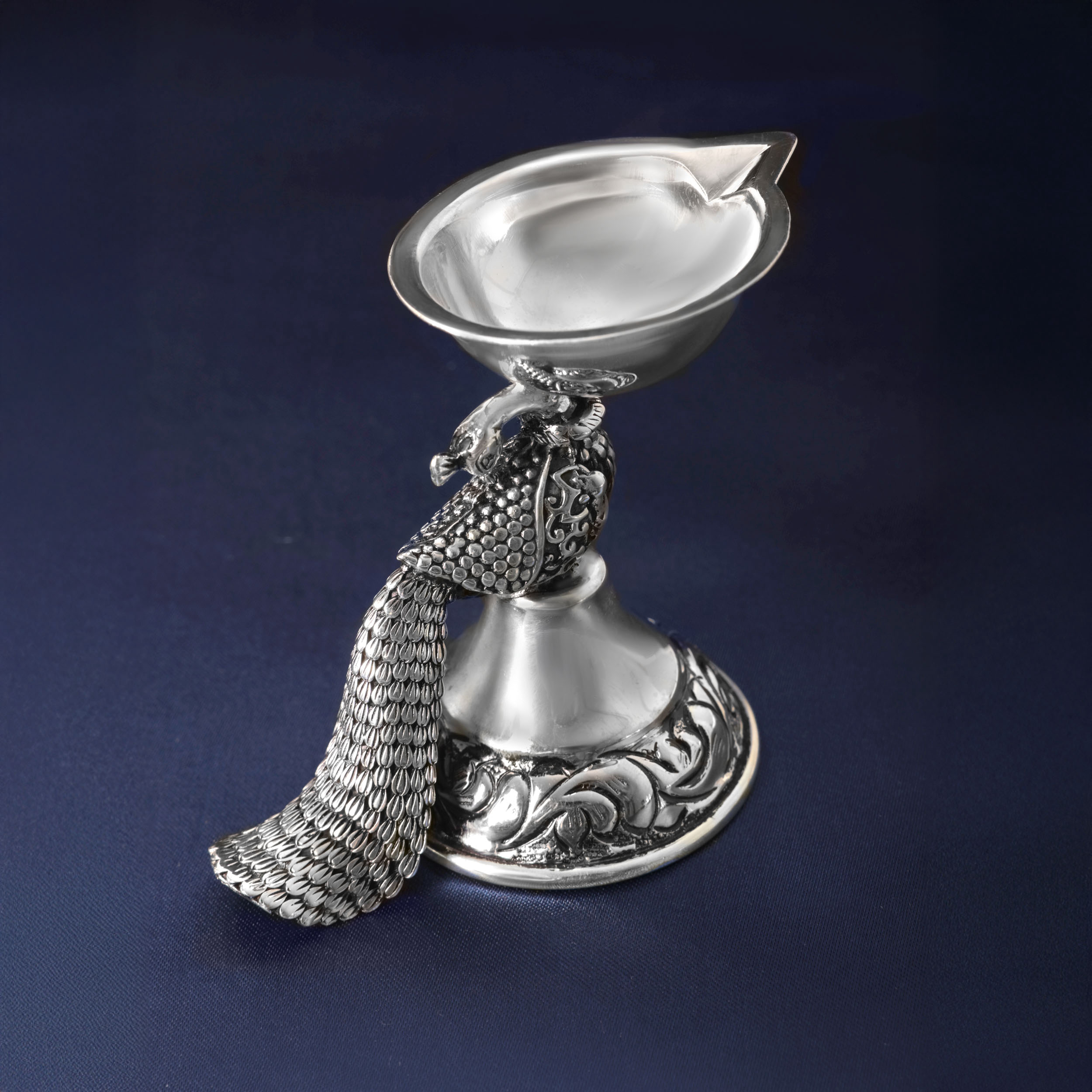 Peacock Silver Diya Stand - Senco Gold and Diamonds