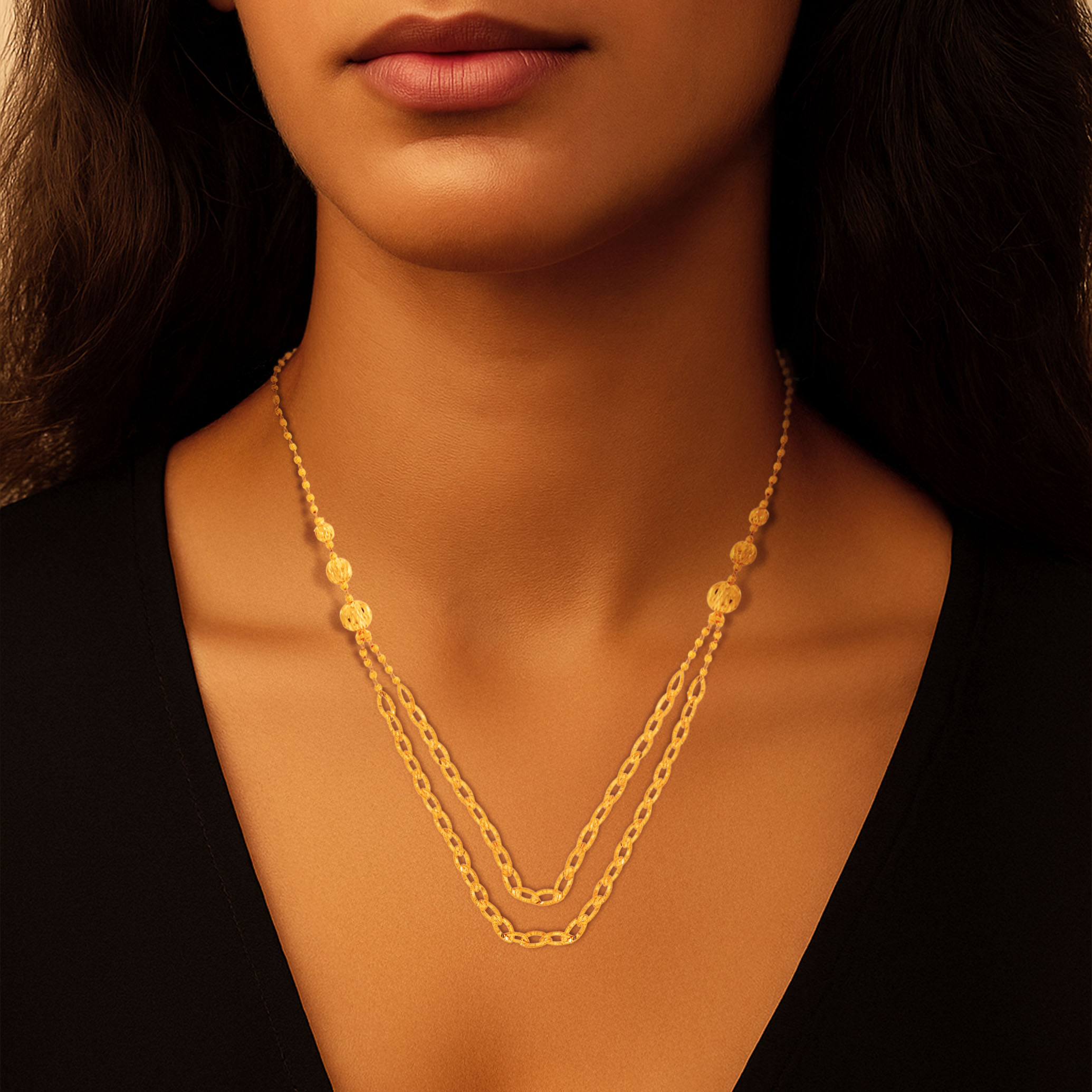 Twin Grace Textured Gold Chain - Senco Gold and Diamonds