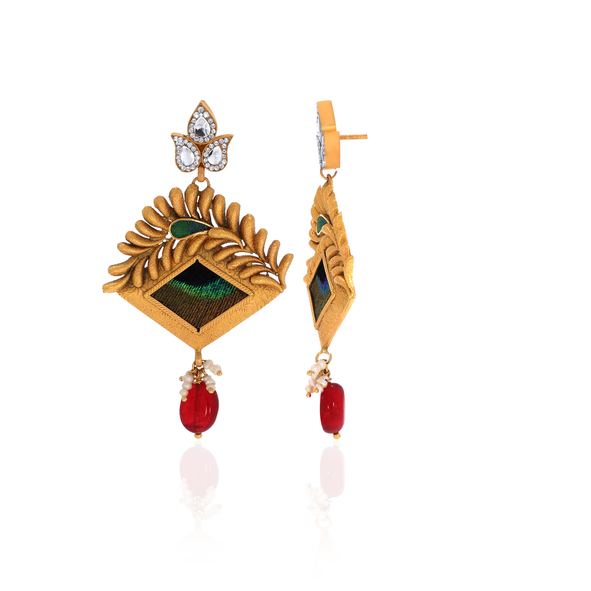 22K Yellow Gold Kundan Drop Earrings-GPNGP-D000765141 - Senco Gold and Diamonds