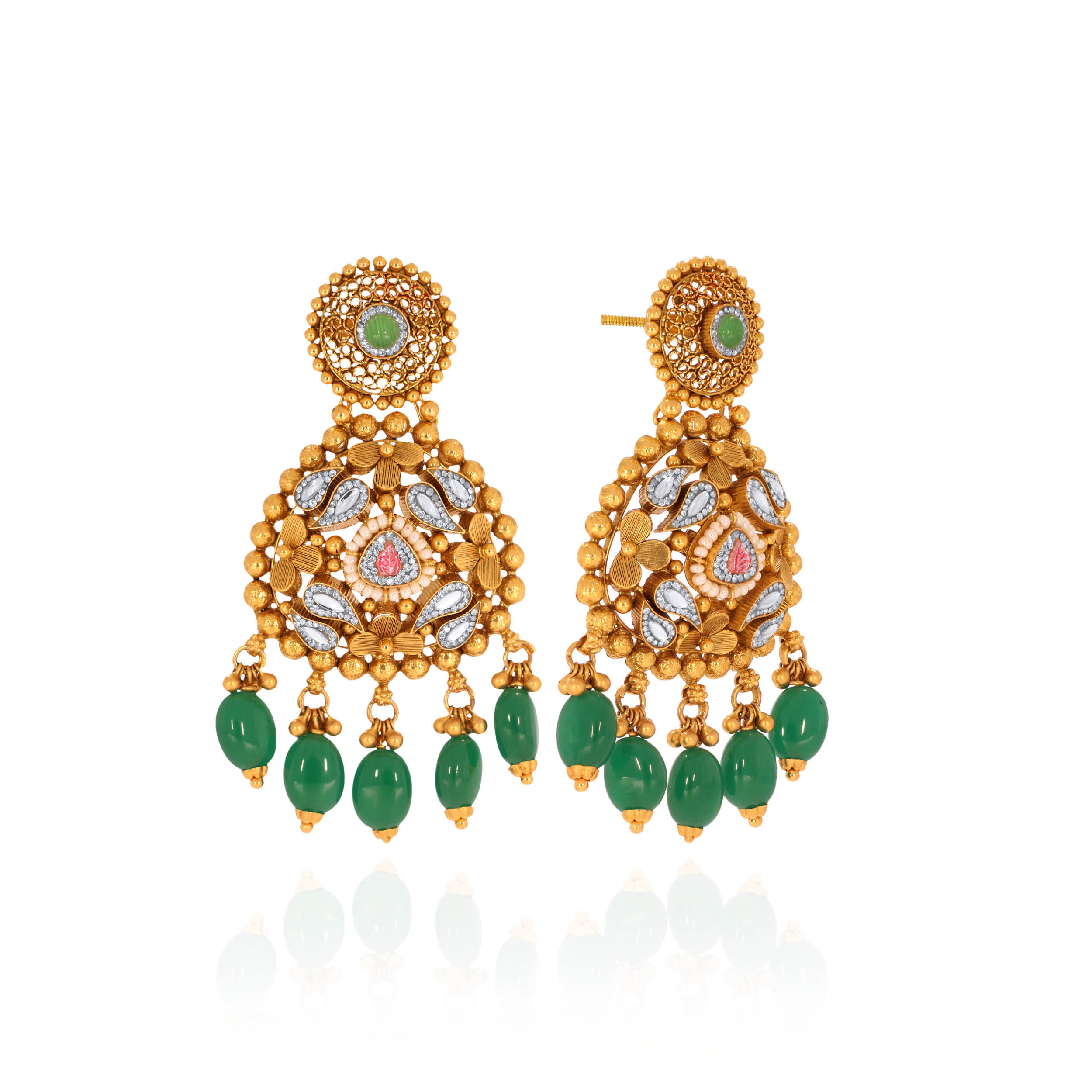Floral Serenade Kundan Gold Earrings - Senco Gold and Diamonds