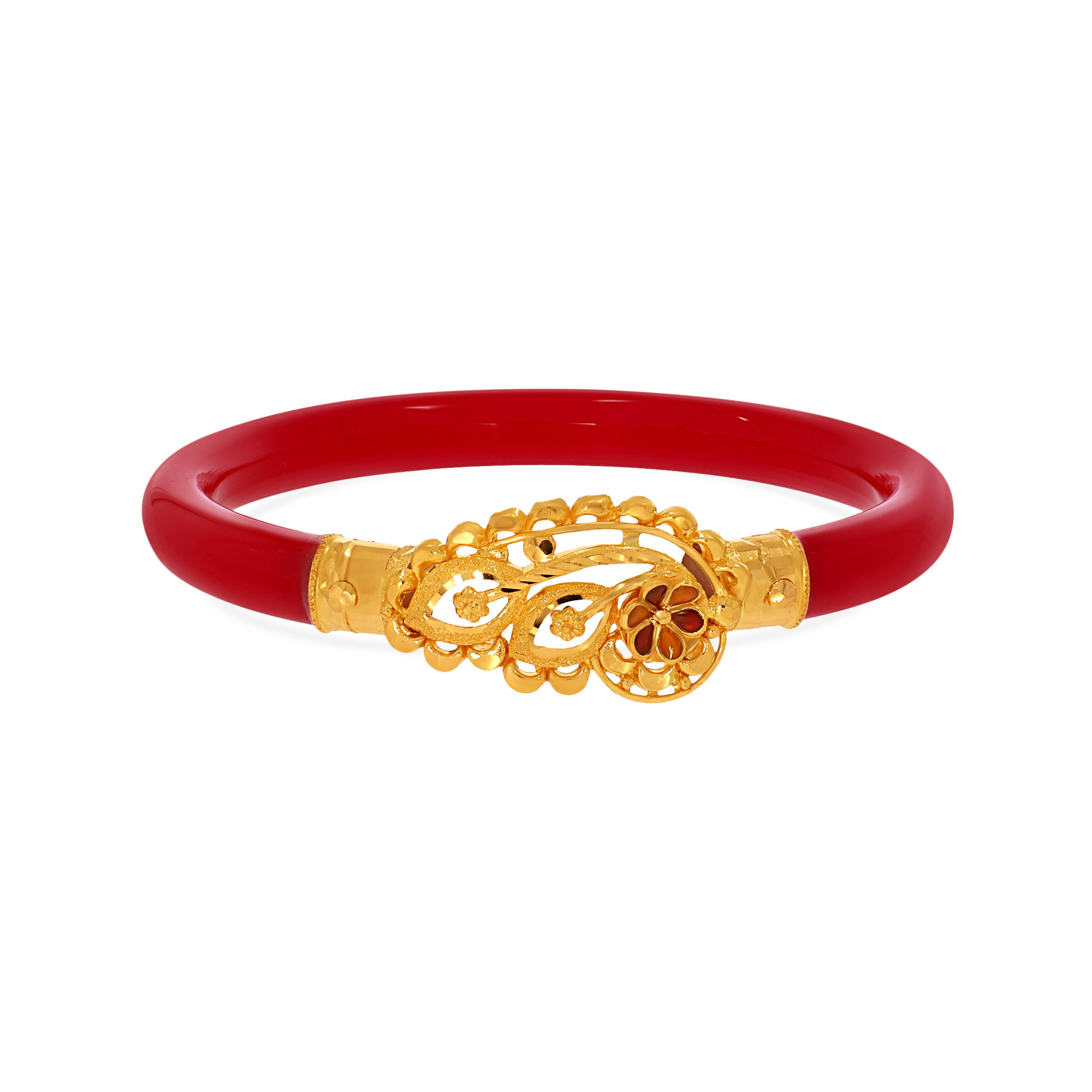 Exquisite Scarlet Floral Gold Pola Bangle - Senco Gold and Diamonds