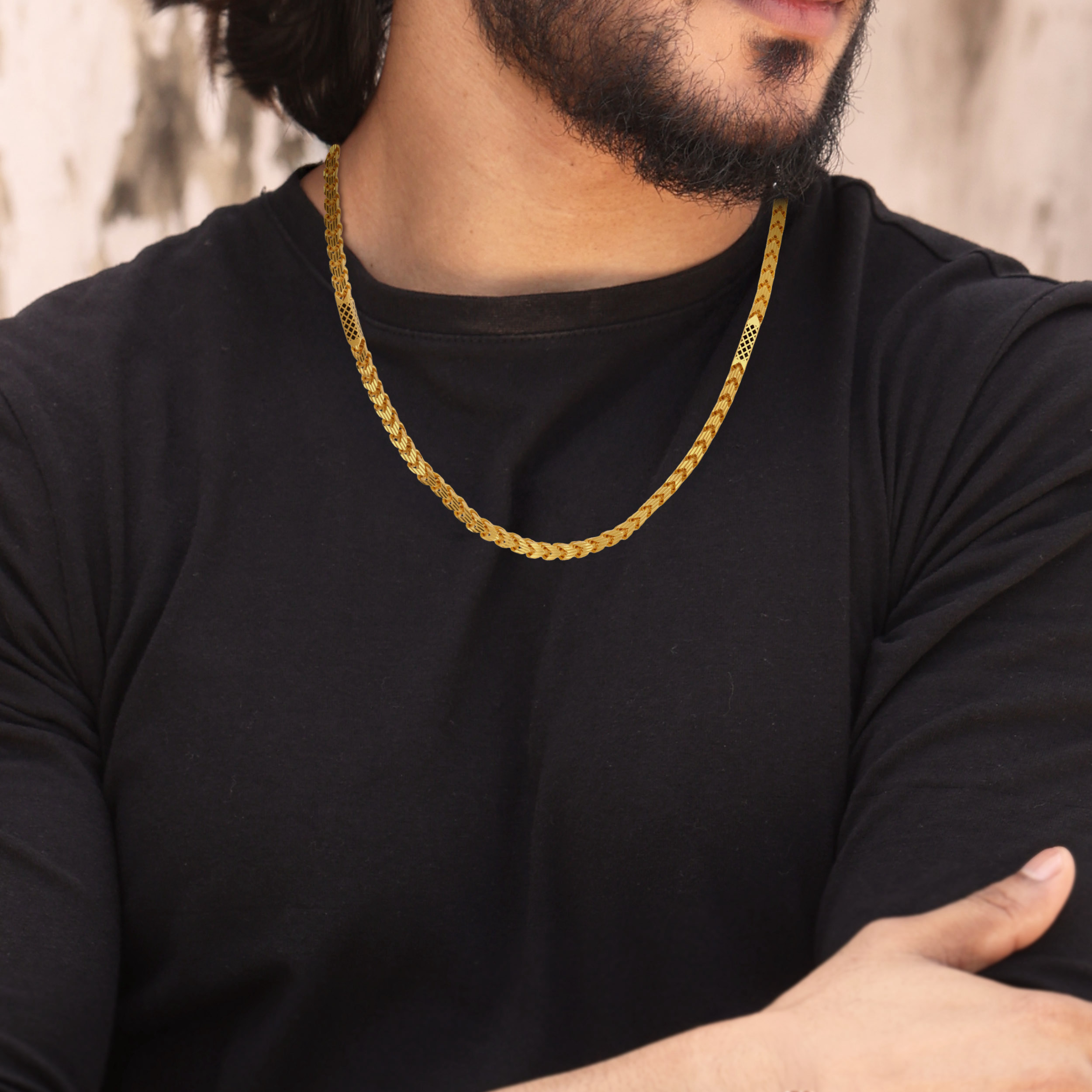 Textured Chevron Men's Gold Chain - Senco Gold and Diamonds