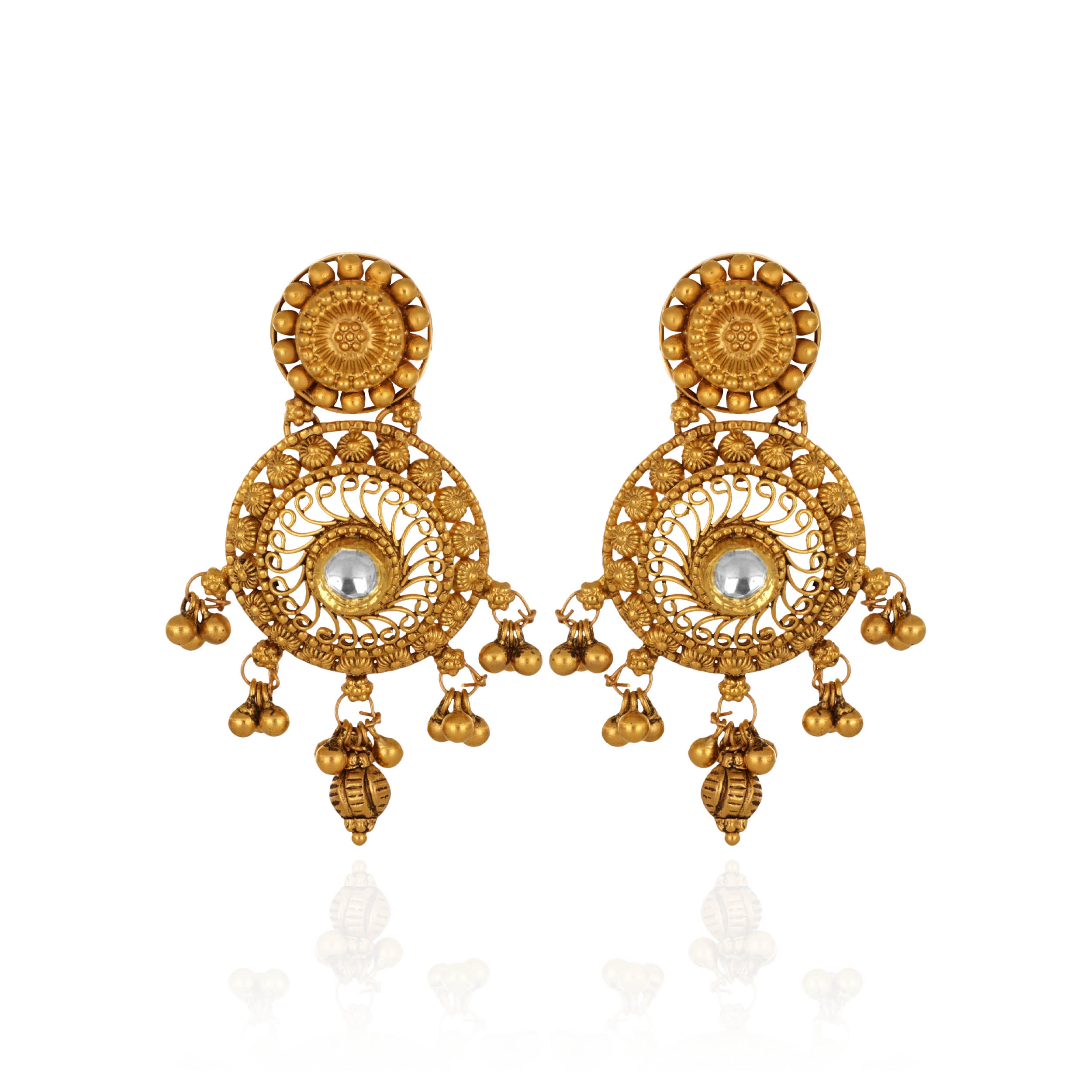 Regal Arc Kundan Gold Earrings - Senco Gold and Diamonds