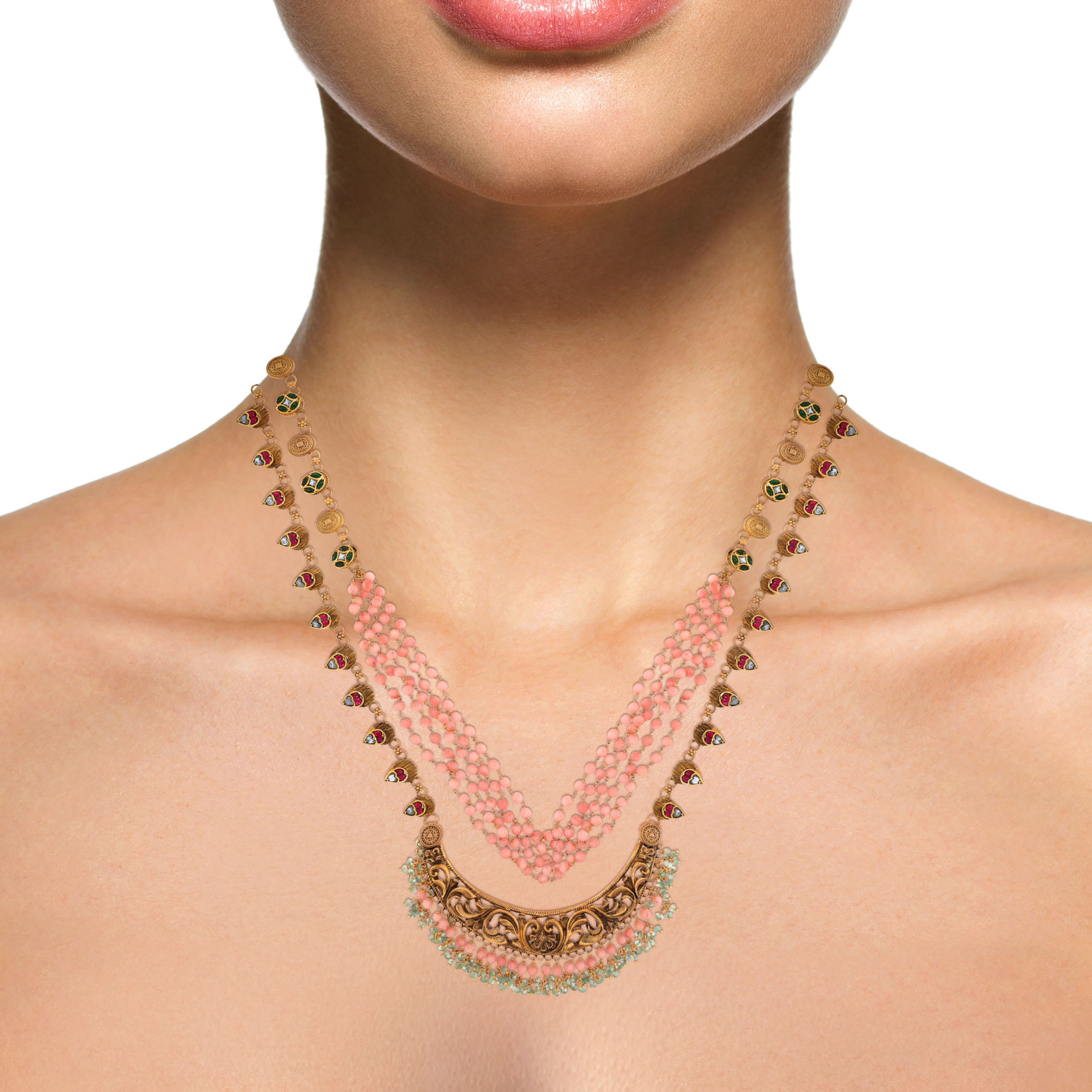 22K Yellow Gold Kundan Necklace-GN-D000788445 - Senco Gold and Diamonds