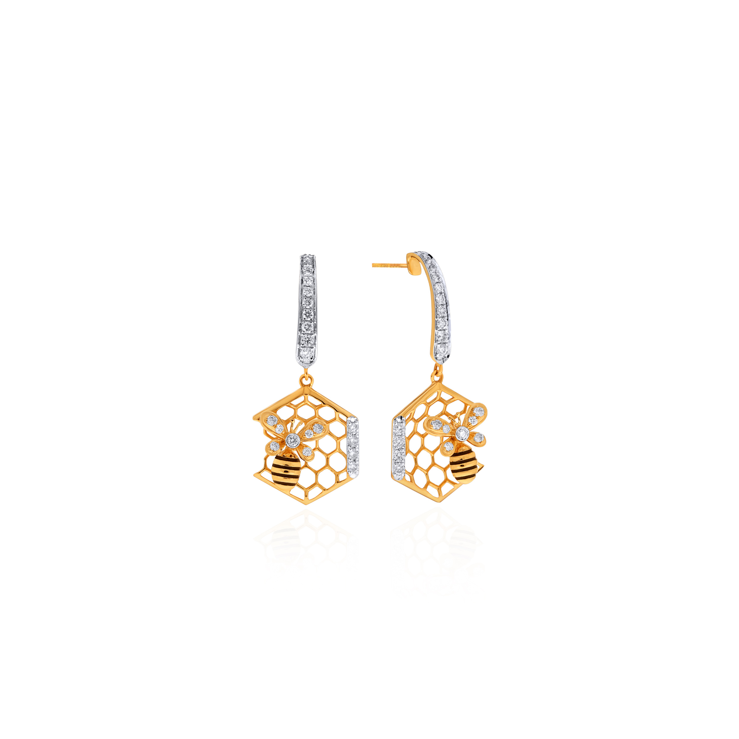 Stylish Beehive Diamond Drop Earrings - Senco Gold and Diamonds