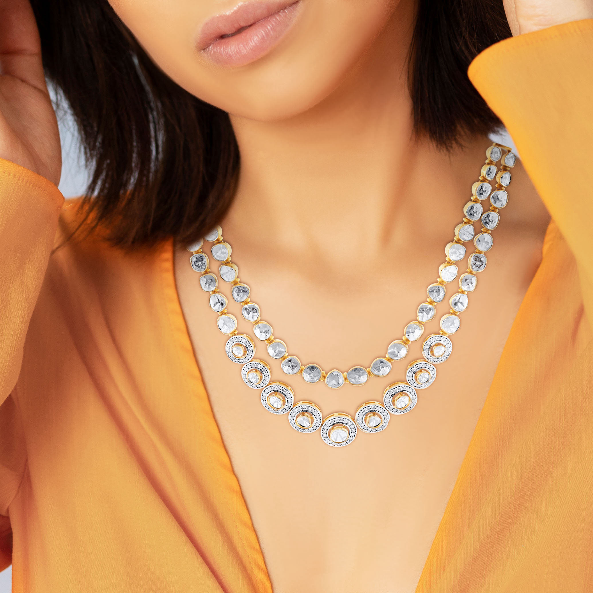 Elysia Radiance Layered Polki Diamond Necklace - Senco Gold and Diamonds