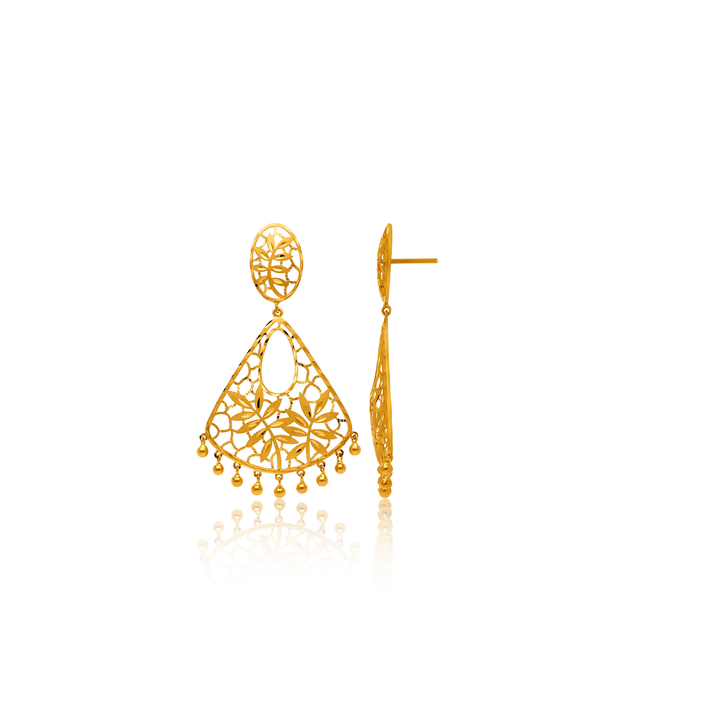 Dual Leaflets Gold Earrings - Senco Gold and Diamonds