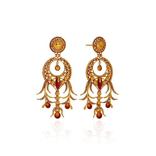 Scarlet Dew Chandbali Gold Earrings - Senco Gold and Diamonds