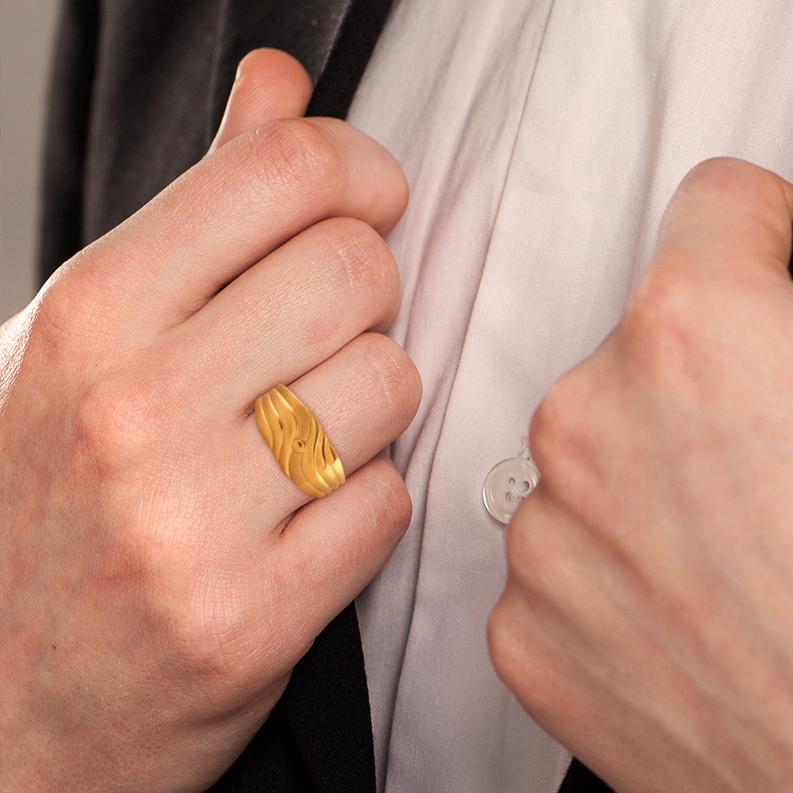 Textured Wave Men's Gold Ring - Senco Gold and Diamonds